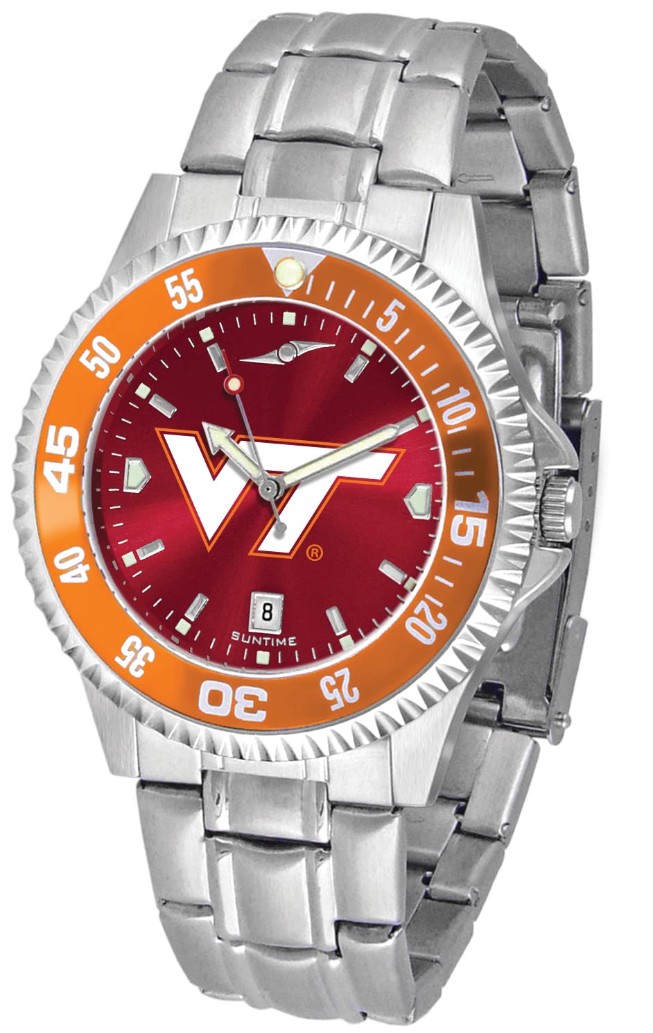 SunTime Men's Collegiate Competitor 40mm Watch - Virginia Tech Hokies with 20mm Stainless Steel Band - AC Color Bezel