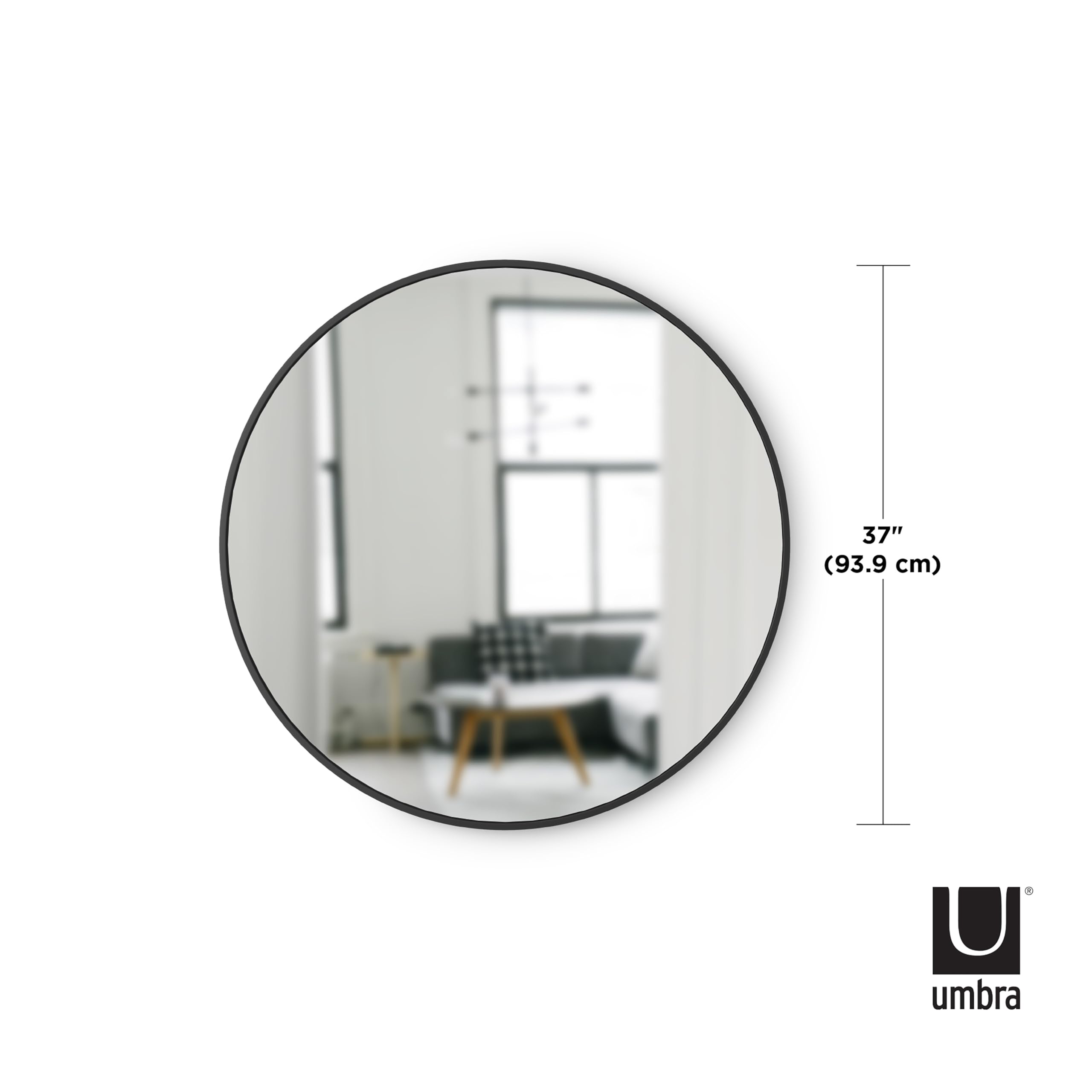 Umbra Hub Round Wall Mirror With Rubber Frame, Modern Style For Bathroom, Entryway, Living Room And More, 37-Inch, Black