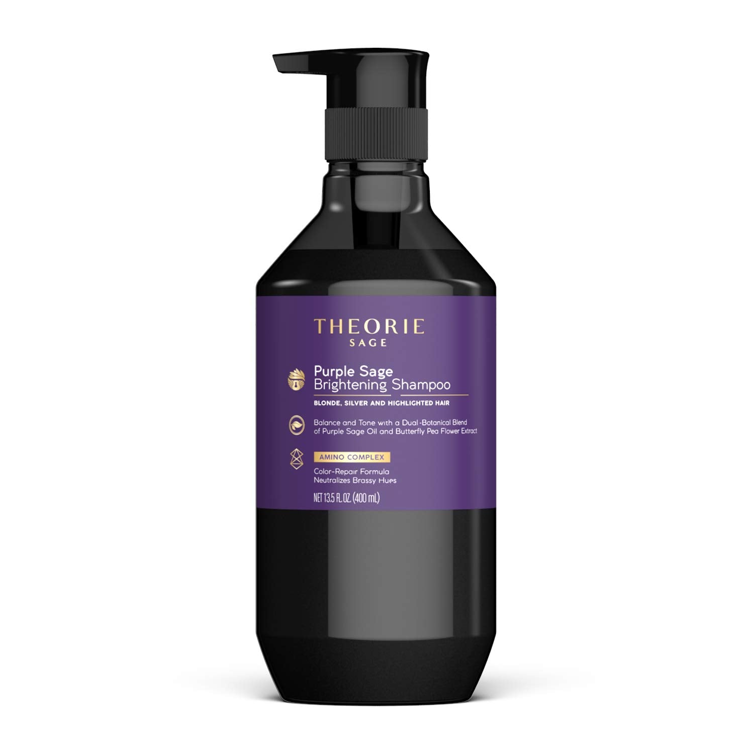 Theorie Purple Sage Brightening Shampoo- Balance, Tone & Brighten Blonde, Silver, Grey, Bleached, Color Treated or Highlighted H