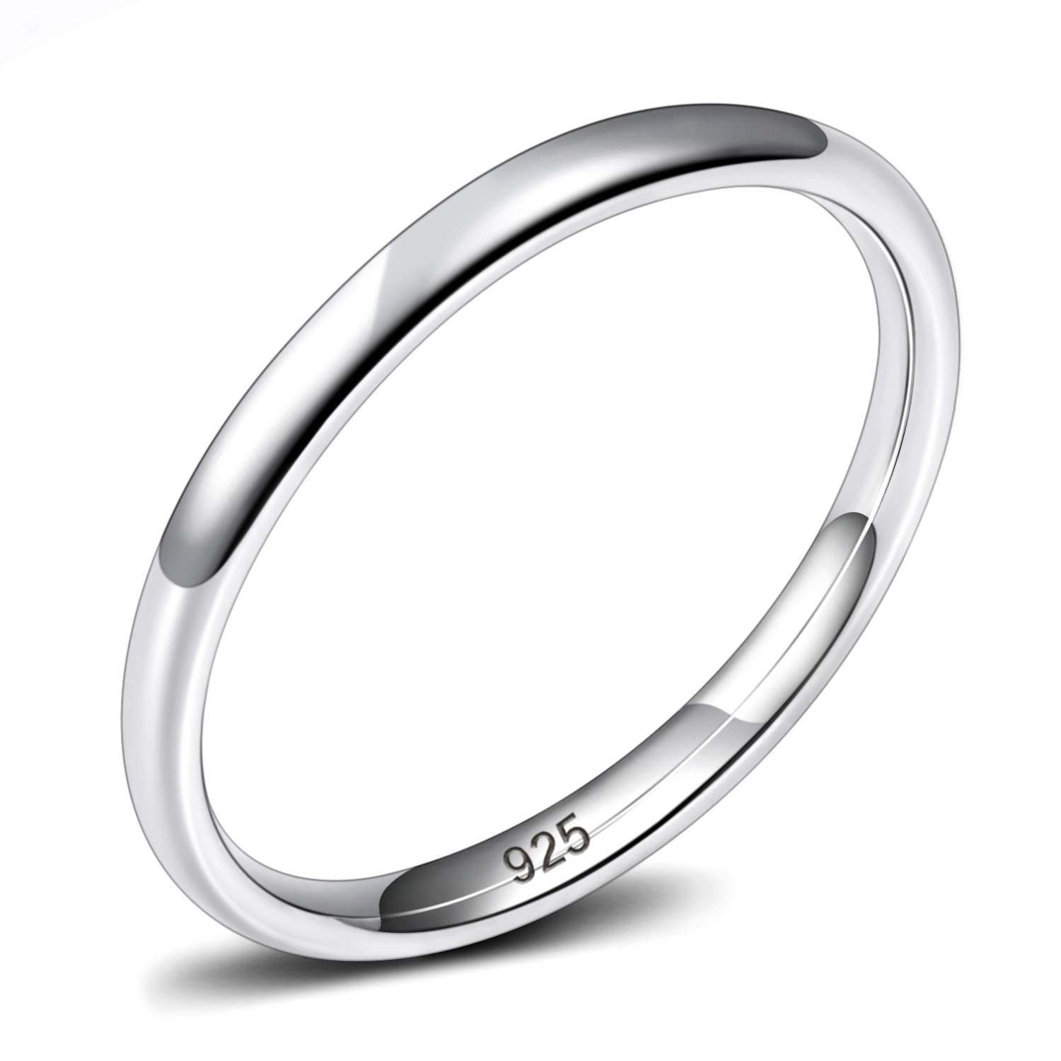 EAMTI 1.5mm 925 Sterling Silver Ring High Polish Plain Dome CZ Women Wedding Band for Women Comfort Fit Size 7