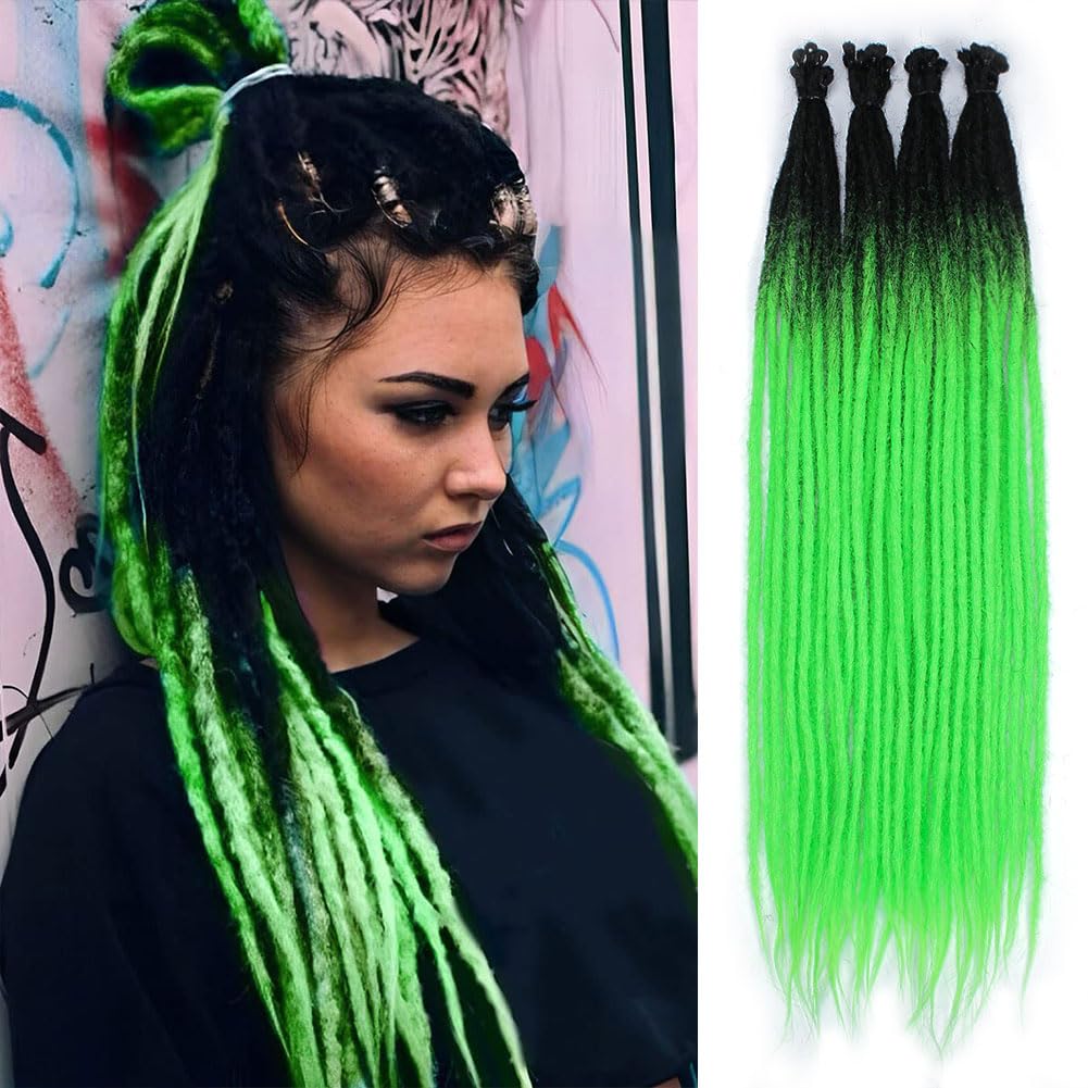 Kraler Green Dreadlock Extensions, 22'' Synthetic Crochet Dreads Extensions 100% Handmade Single Ended Dreads Thin 0.6cm Width R