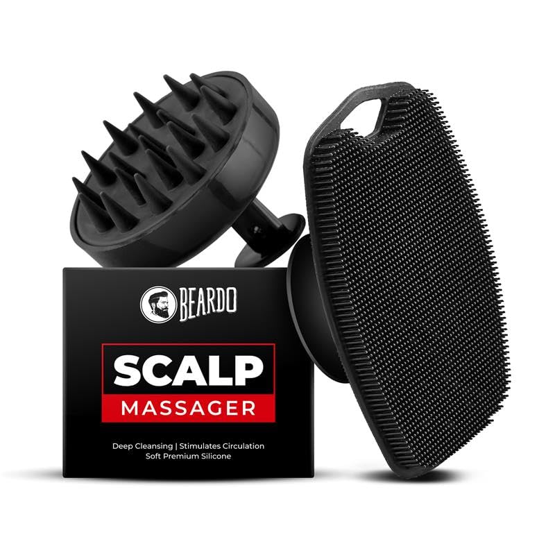 Beardo Silicone Body Scrubber & Scalp Massager For Men | Cleanses, Exfoliates & Removes Dead Skin | Super Soft Silicone Bristles