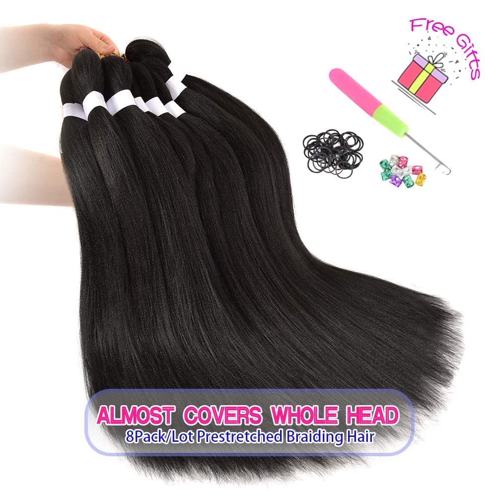 8 Pack Pre Stretched Braiding Hair - 30'' 100G/Pack Premium Kanekalon Braiding Hair Pre Stretched Extensions, Professional Itch