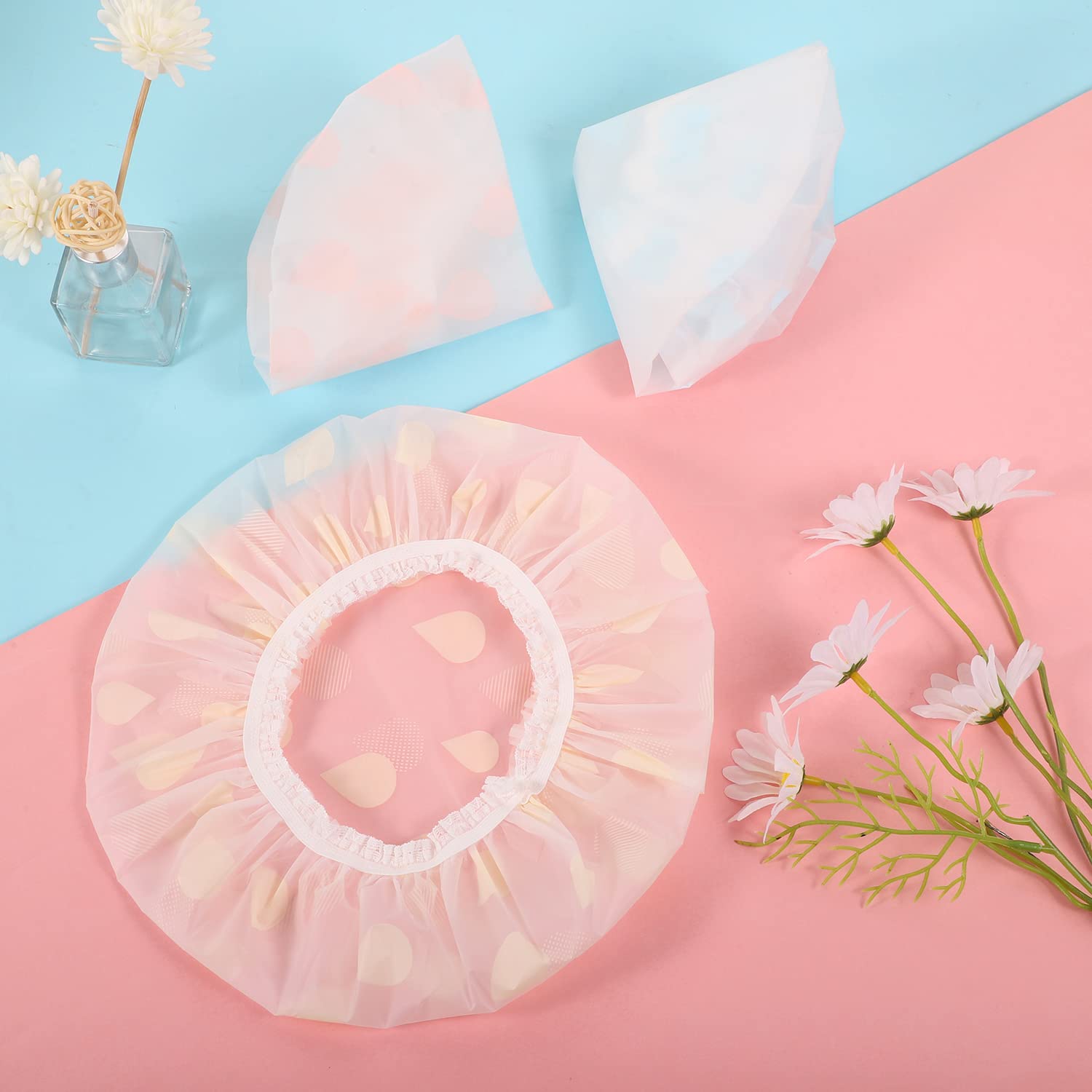 Waterproof Shower Caps, 3 Pcs Plastic Reusable Shower Caps Elastic Band Bath Caps For Women Ladies Spa Salon