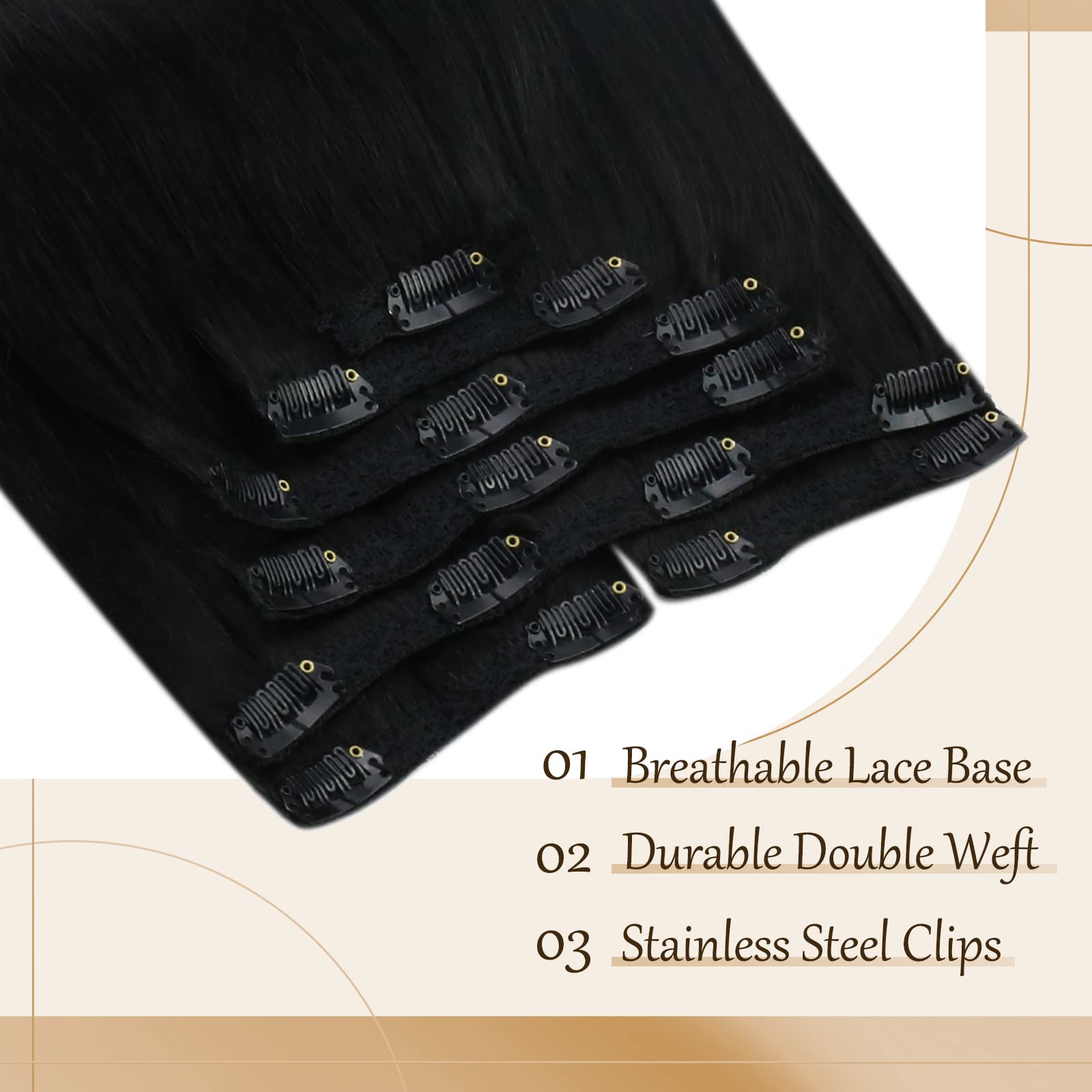 Sunny Black Clip In Hair Extensions Real Human Hair Double Weft Hair Extensions Clip Ins Straight Clip In Real Human Hair Extens
