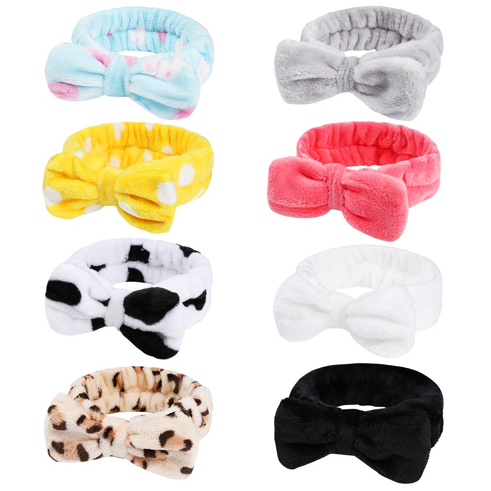 8 Pack Spa Headband, Coral Fleece Makeup Headband Cosmetic Headband For Washing Face, Bow Headbands For Shower Terry Cloth Headb
