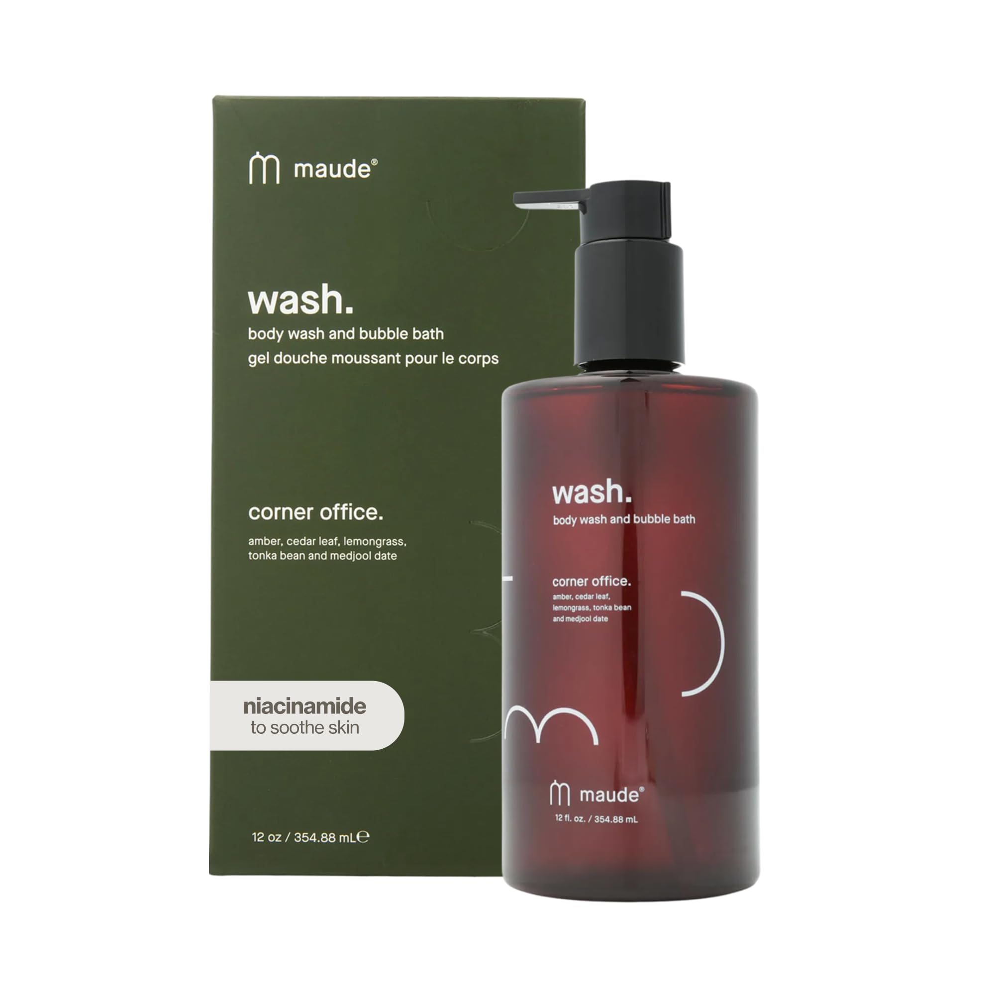 Maude Wash - pH Balanced Moisturizing Body Wash - Amber & Cedar Scented Body Soap & Bubble Bath - With Smoothing Niacinamide & A
