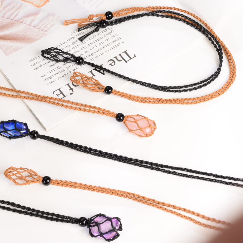 VNVETYTO 18 PCS Crystal Cage Necklace Holder Cord Empty Stone Holder Replacement Hand-Woven Cord with Adjustable Length (9 Black