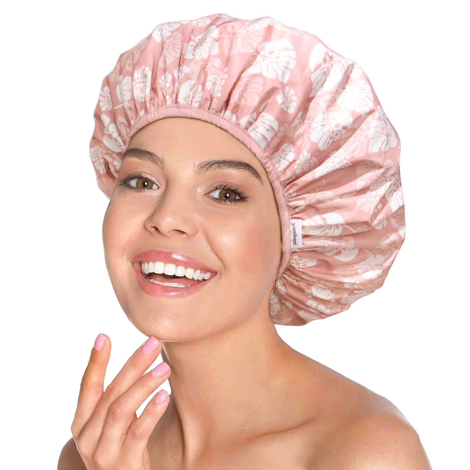 Yanibest Waterproof Double Layer Shower Cap for Women - Reusable, Non-Slip for Most Hair Types, One Size