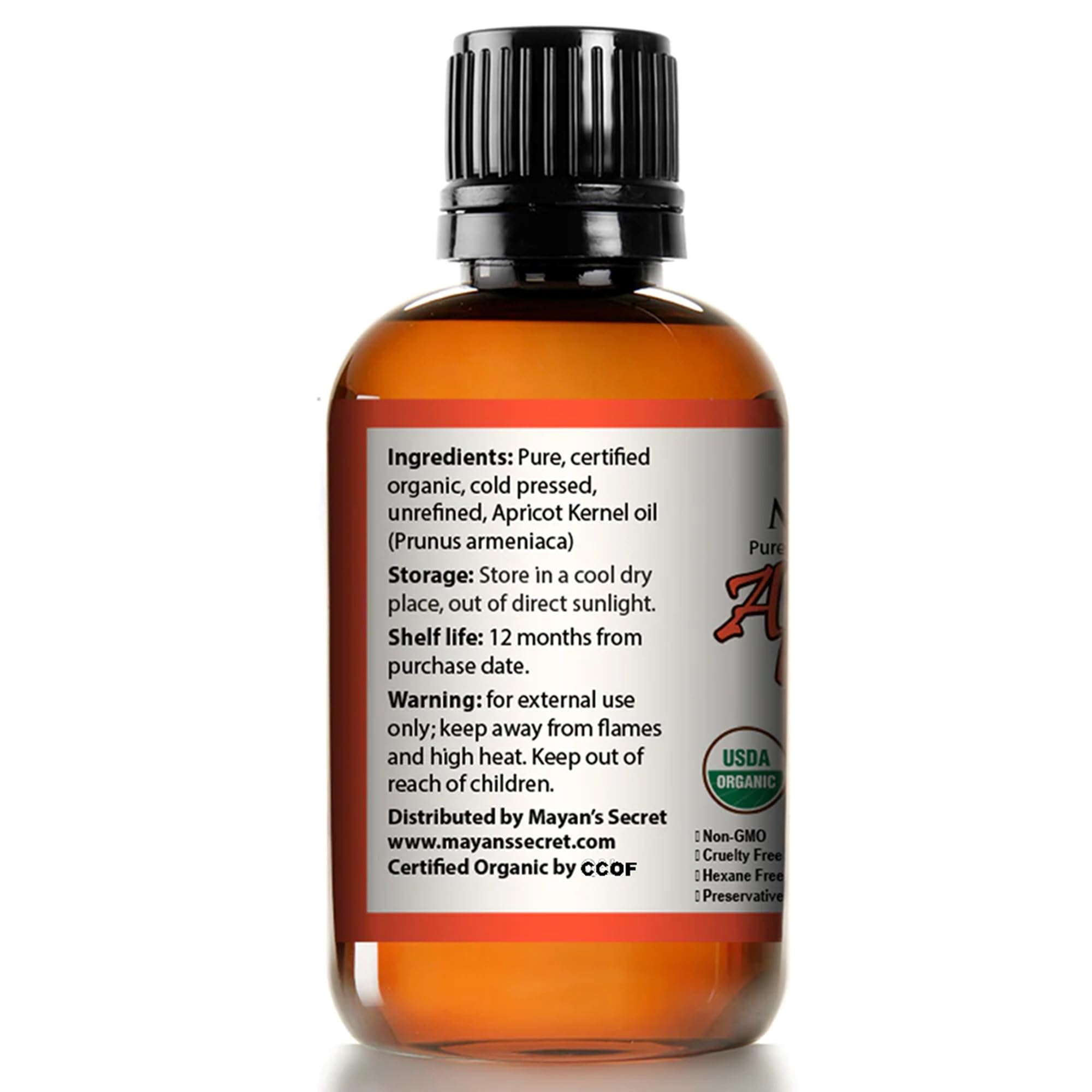 USDA Certified Organic Apricot Kernel Oil - Cold Pressed, Unrefined, Presented in Amber Glass Bottle with Glass Eyedropper for C
