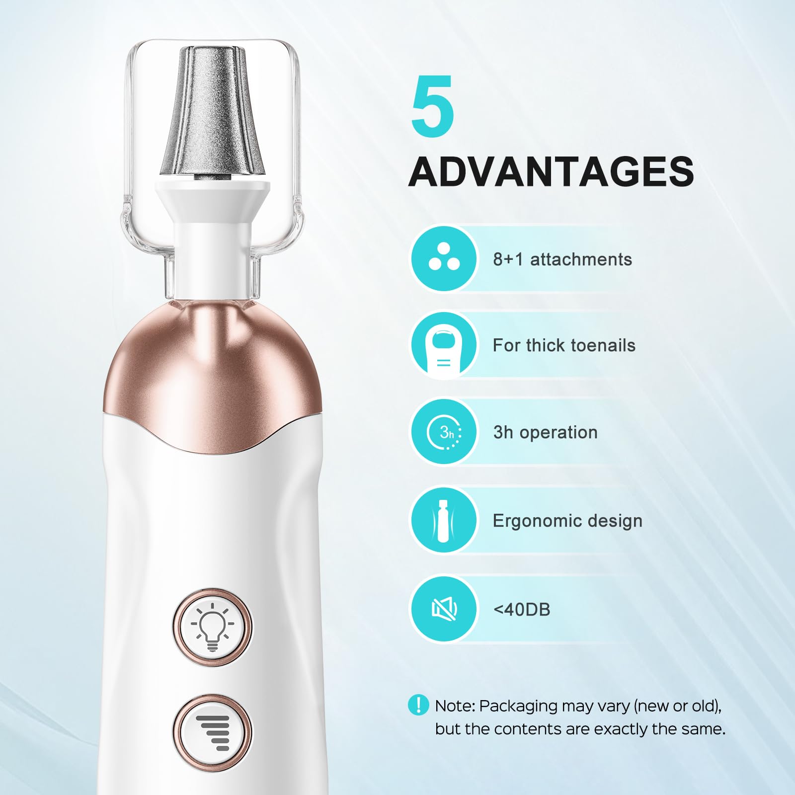 COSLUS Professional Manicure Pedicure Kit: 5 in 1 Electric Nail File Set Toenail Grinder, 5 Speed Cordless Nail Drill for Thick