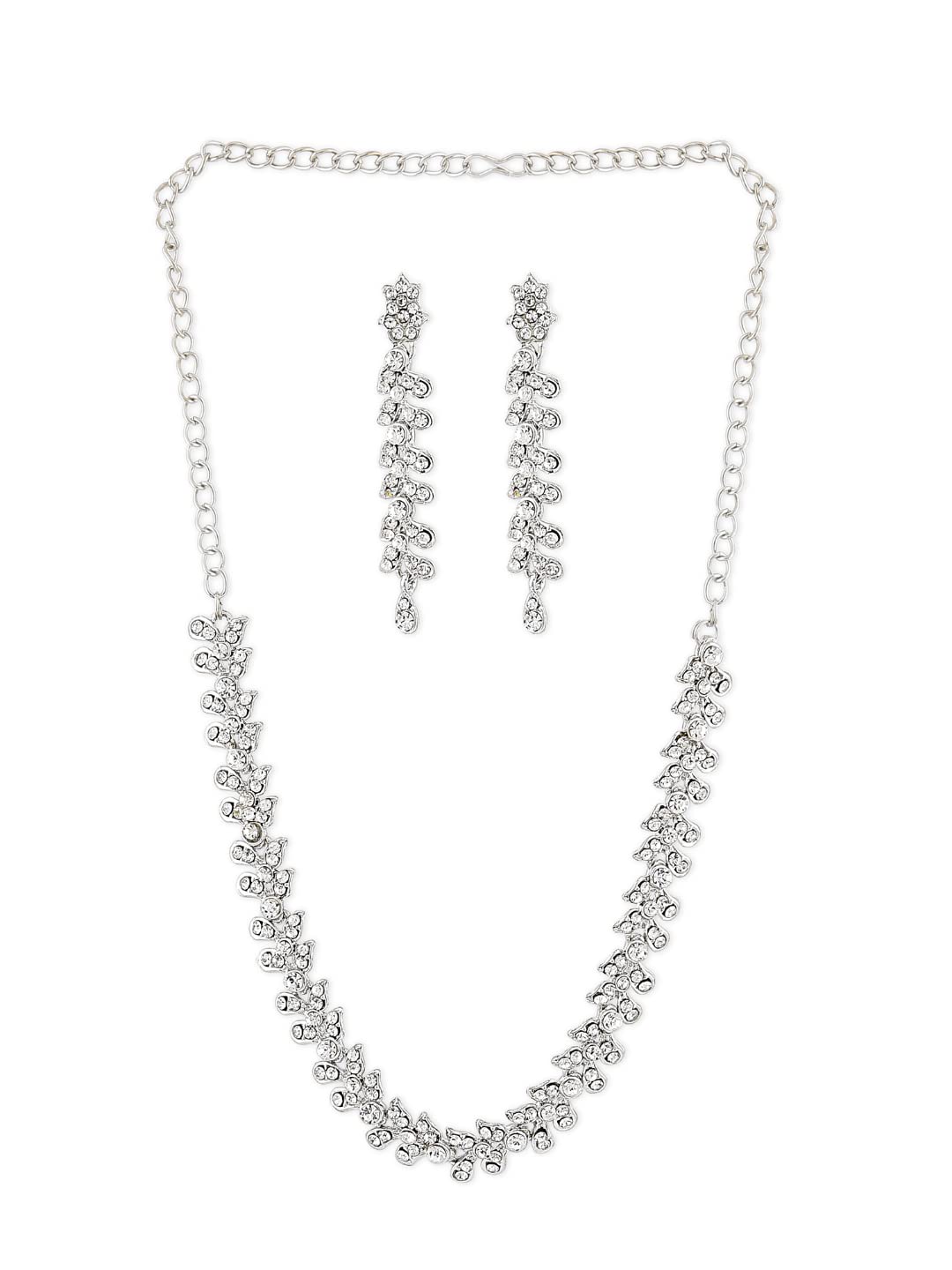 ZAVERI PEARLS Twinkling Leaf Twigs Austrian Diamond Necklace Set for WomenZPFK460