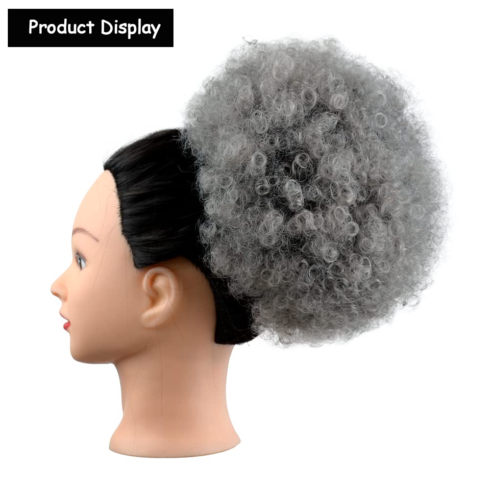 Drak Grey Afro Puff Drawstring Ponytail Kinky Curly Ponytail Hair Extension Large High Puff Ponytails Bun Hair Piece African Ame