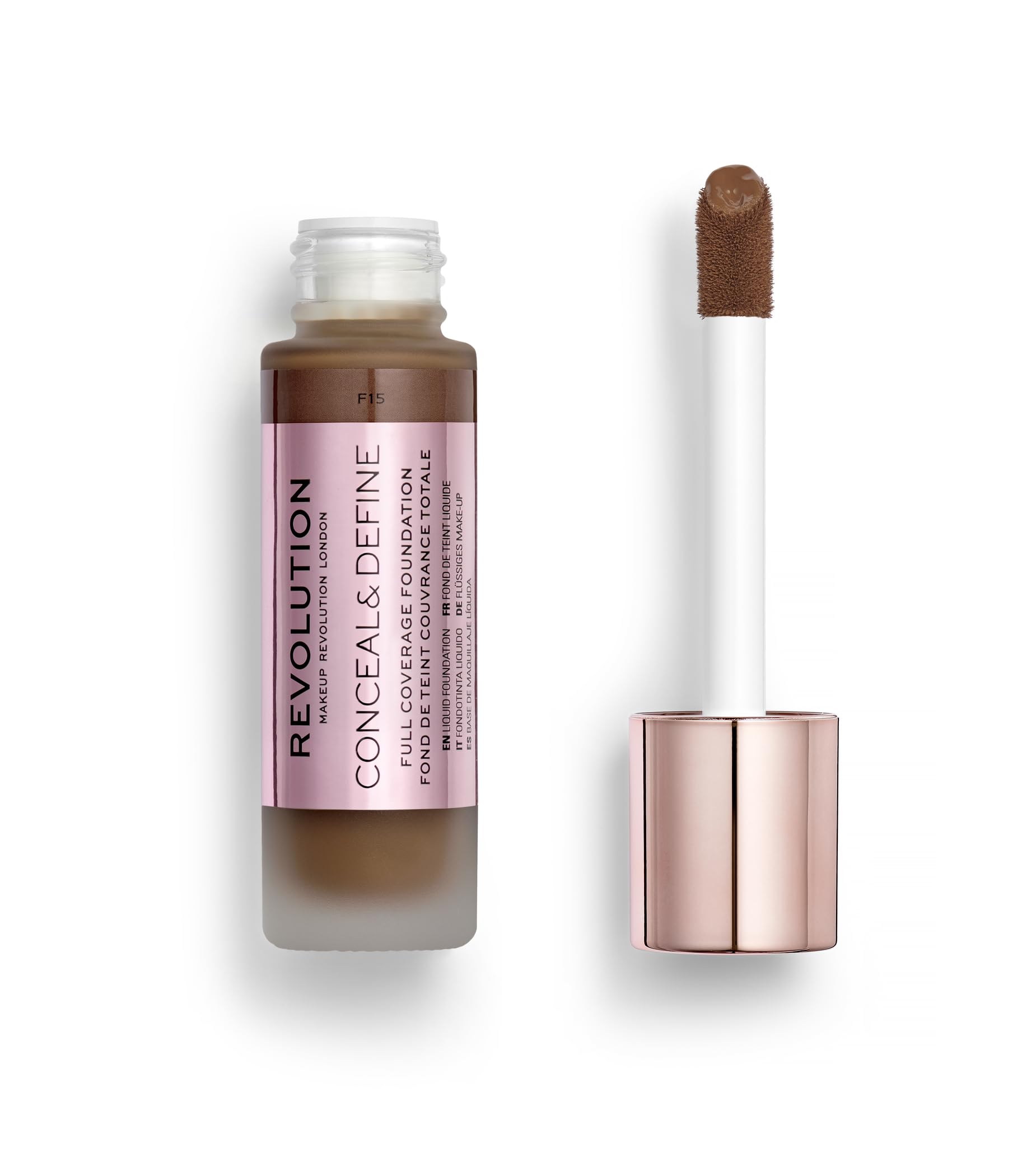 Revolution Beauty London, Conceal & Define Foundation, Full Coverage, LongLasting Matte Finish, Vegan & CrueltyFree, F15 Dark 