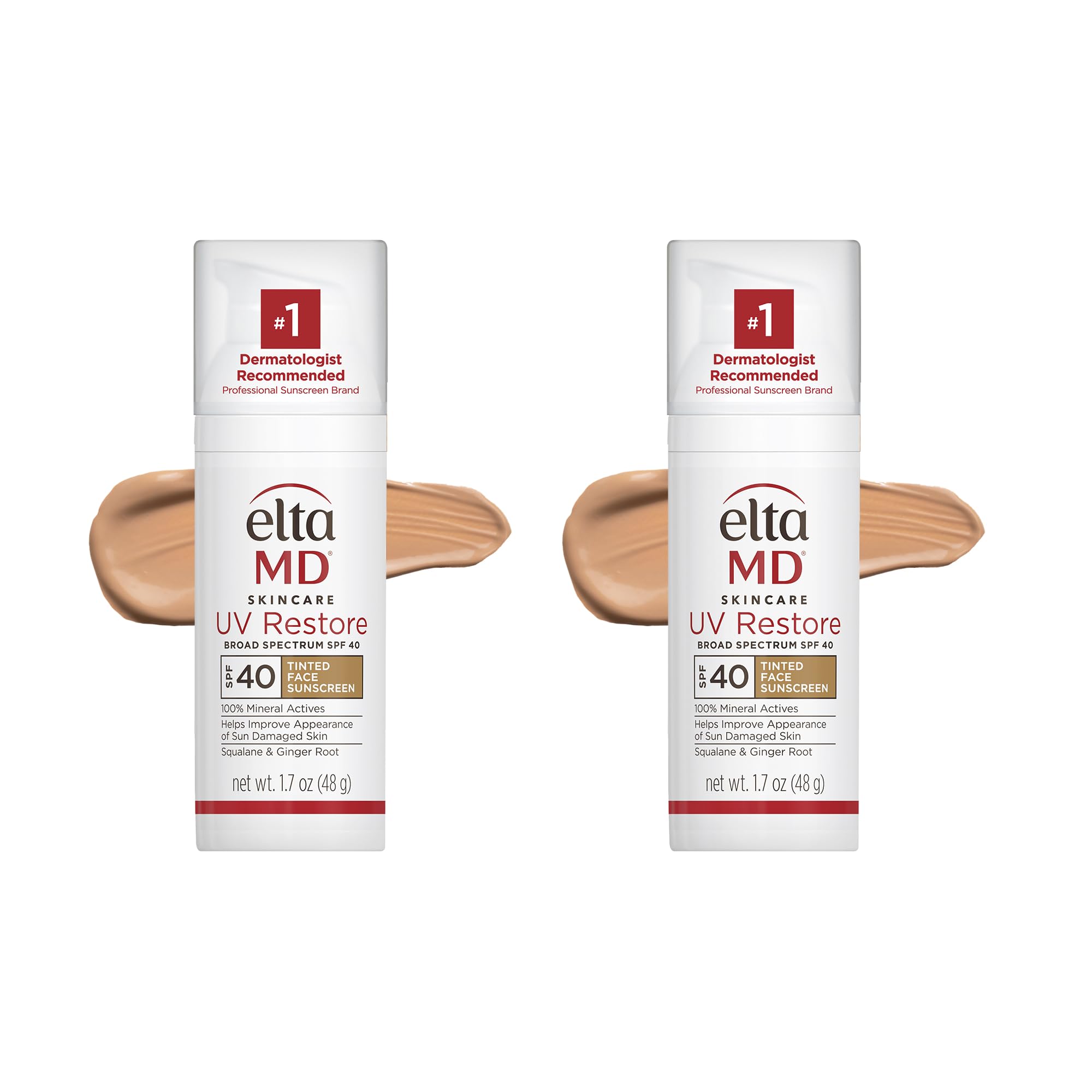 EltaMD UV Restore, Mineral Sunscreen for Sun Damaged Skin Repair, SPF 40, Anti-Aging Zinc Oxide Formula, Tinted, 1.7oz 2PK
