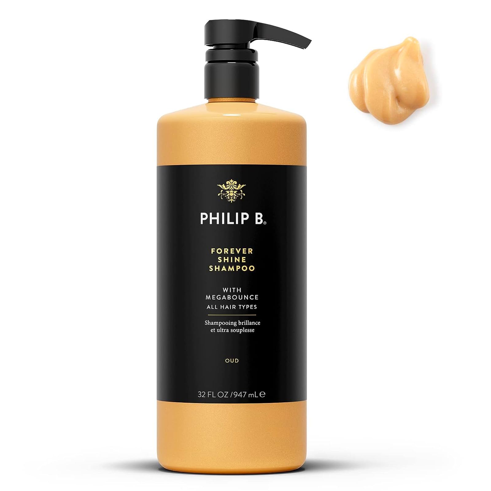 Philip B. Forever Shine With Megabounce Shampoo 32 Oz - Volumizing Cleanser With Notes Of Pure Oud Leaves Hair Smooth & Glossy,
