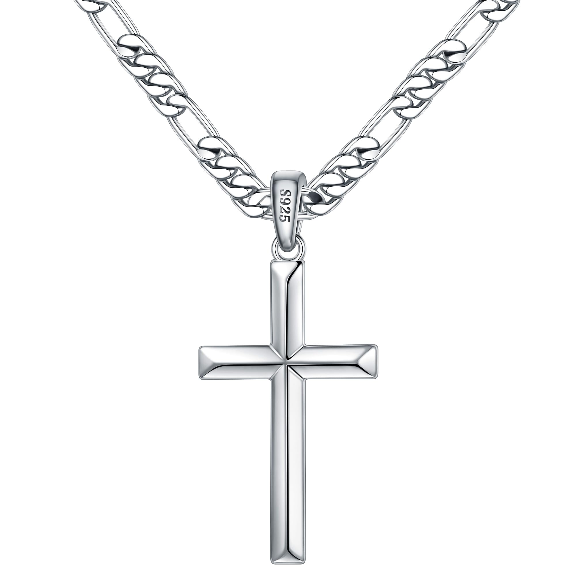 Ursteel Cross Necklace for Men - Mens Cross Necklace, Sterling Silver Cross Necklace for Men, Cross Chain for Men, 18 Inch Cross
