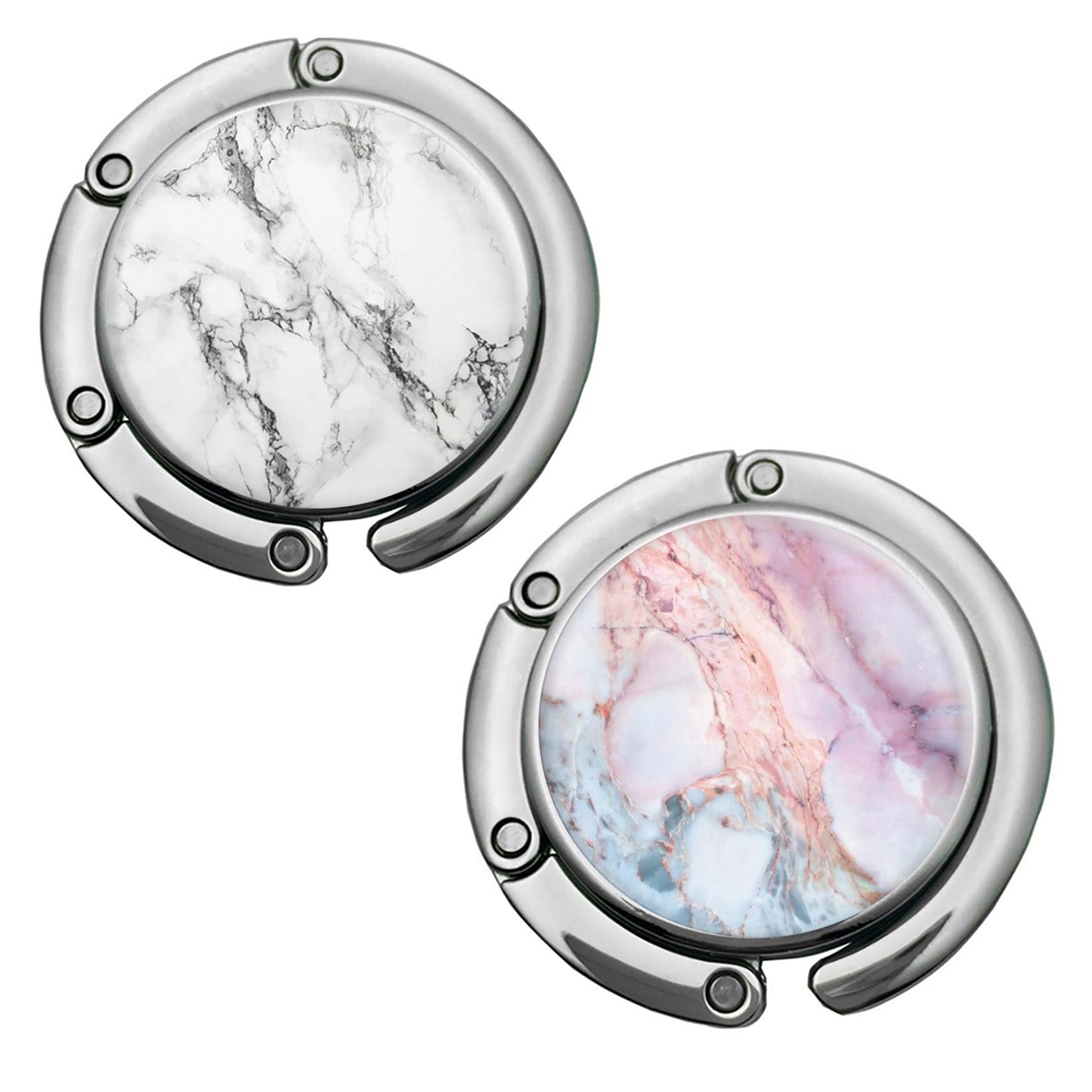 Foldable Purse Hook Womens Bag Table Hanger Collection Desk Hooks for Purse (2pack W-PB Marble Hook)