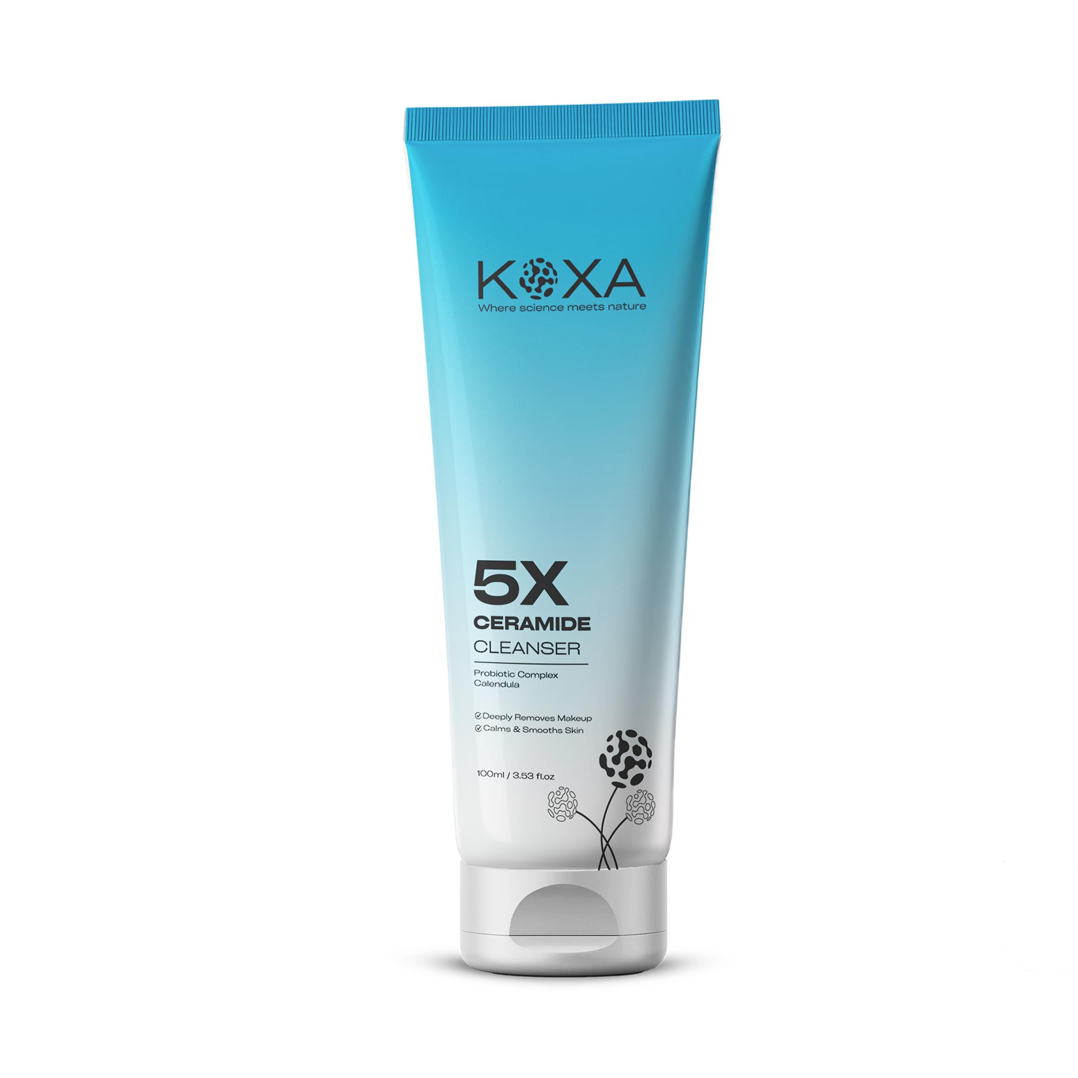 Koxa Cosmetic 5X Ceramide Cleanser With Probiotic Complex & Calendula | Deep Cleansing Face Wash Removes Makeup & Impurities | C