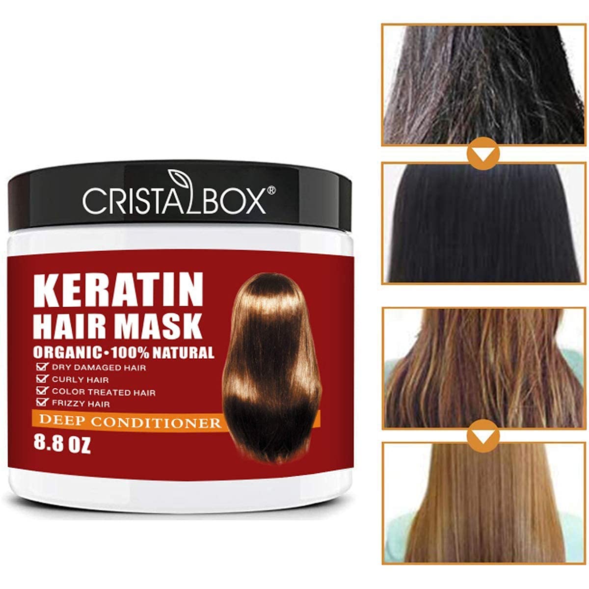 CRISTALBOX Keratin Hair Mask,Deep Repair Damage Root, 250ml Mask for Dry Damaged Hair,Hair Treatment & Scalp Treatment,Natural D