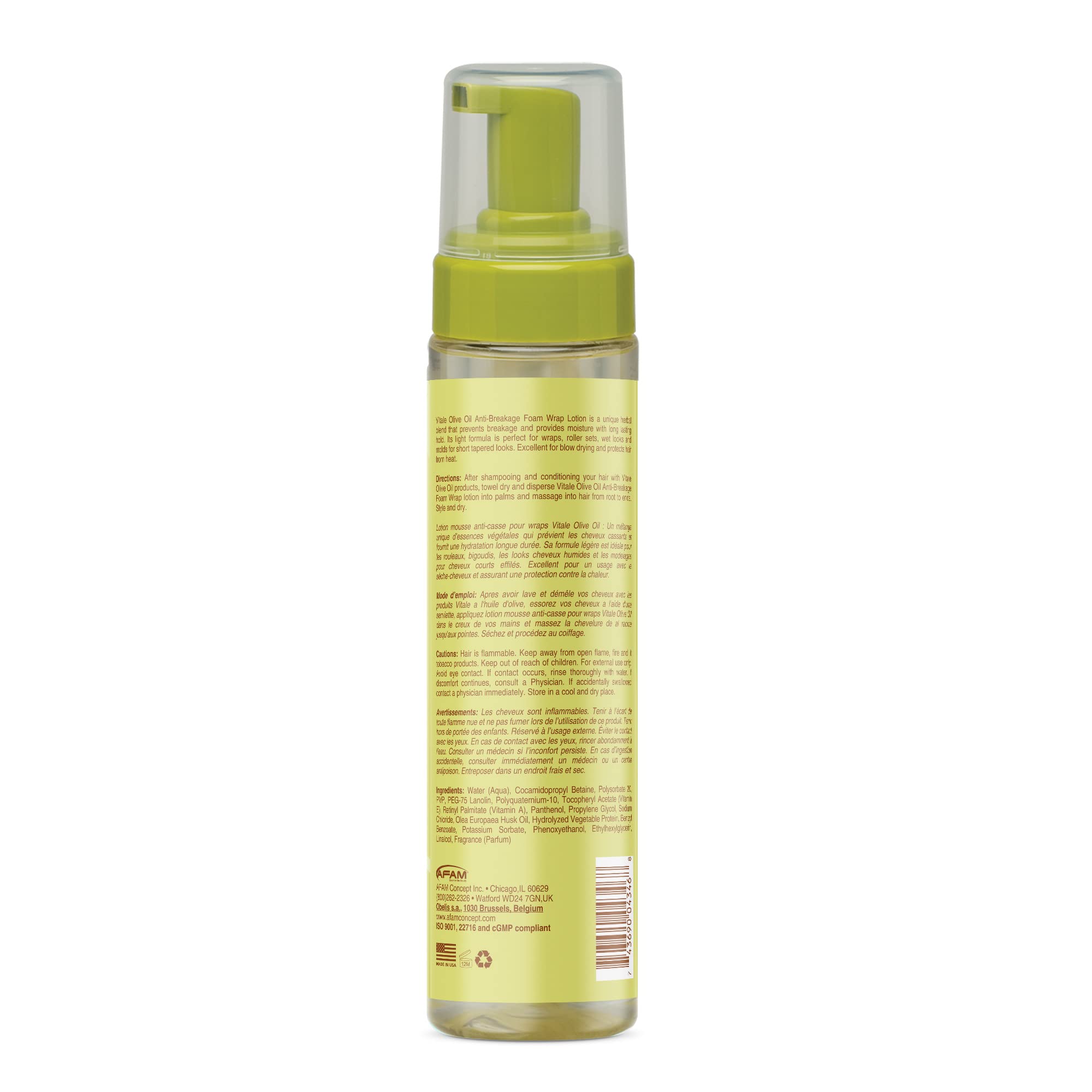 Vitale Olive Oil Foam Wrap Hair Lotion, 8 Fl Oz - Flake-Free Anti-Breakage Styling - For Men & Women - Safe For Color Treated Sc