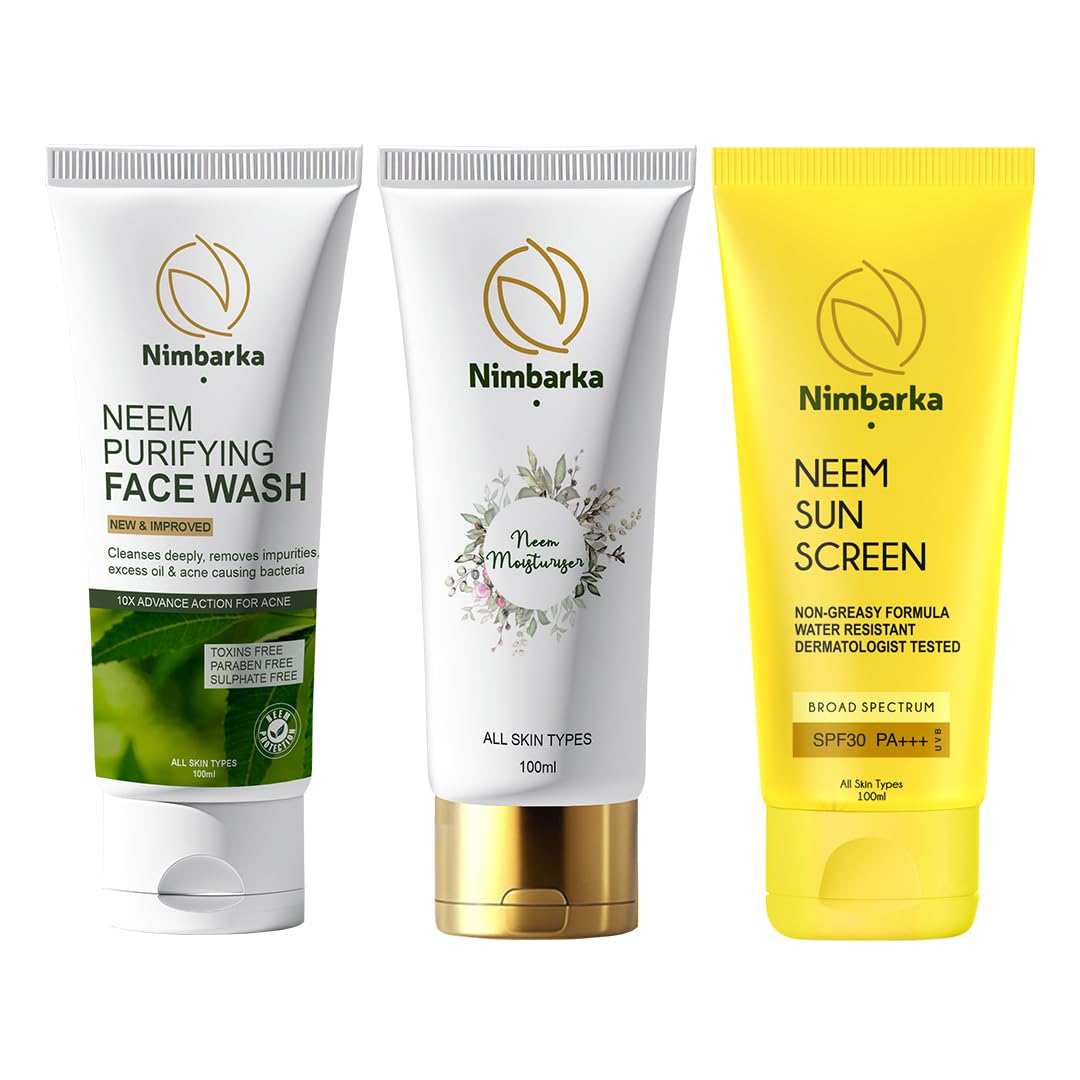Nimbarka Neem Skincare Combo  Face Wash + Moisturizer + Sunscreen | 3In1 Daily Routine | 100Ml Each