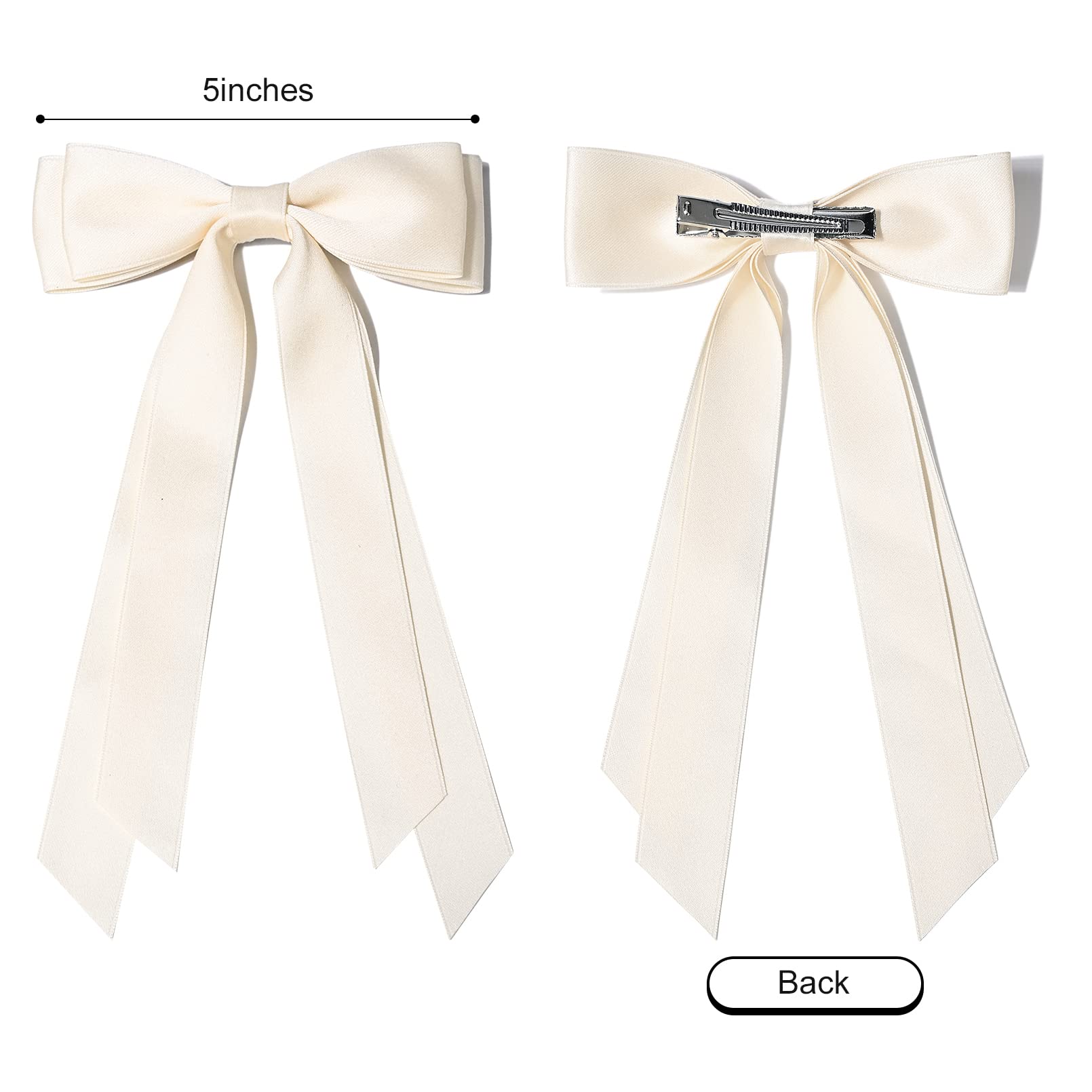 2Pcs Silky Satin Hair Bows Hair Clip Beige Hair Ribbon Ponytail Holder Accessories Slides Metal Clips Hair Bow For Women Girls T