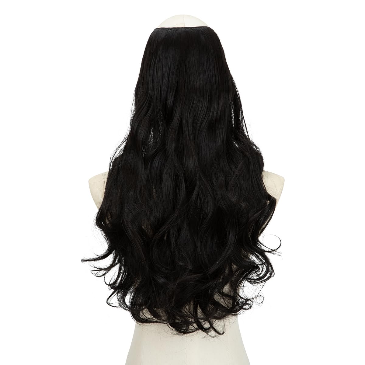 Sarla Clip In U Part Hair Extensions Synthetic Long Wavy Curly Thick Full Head Hairpiece For Women Off Black 24 Inch