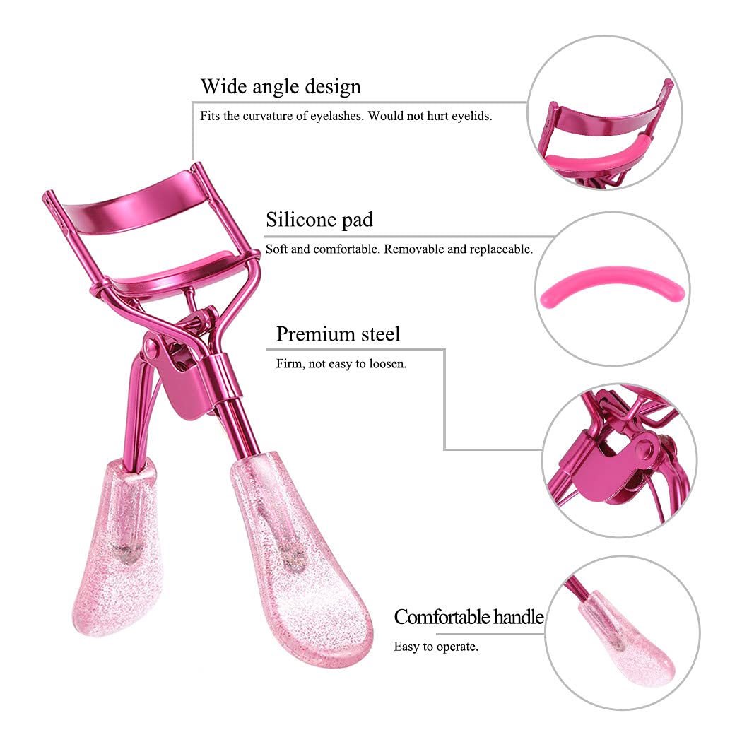 Uranian Eyelash Curlers Pink Lash Curler With 2 Silicone Refill Pads Glitter Handle Eye Lashes Curler Eyelashes Tool For Women A