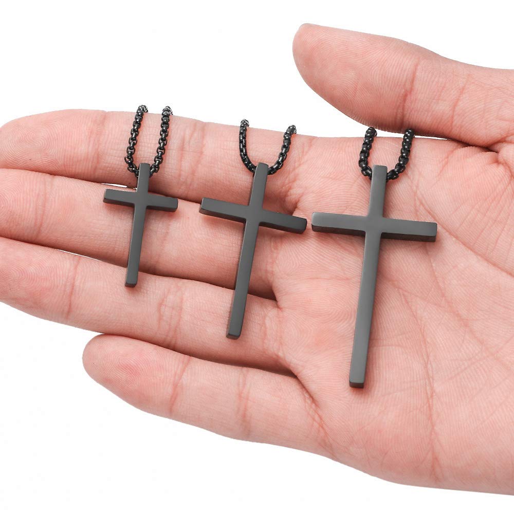 Ursteel Cross Necklace for Boys, Mens Cross Necklace Stainless Steel Cross Pendant Black Small Cross Chain for Men 16 Inch Cross