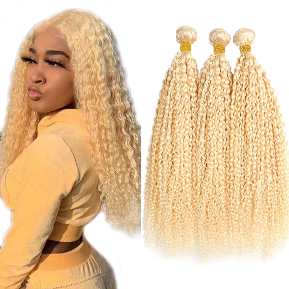 Blonde Kinky Curly Human Hair Bundles 613 Honey Blonde Bundles Human Hair 22 24 26 Inch Healthy And Soft 613 Curly Wave Bundle U