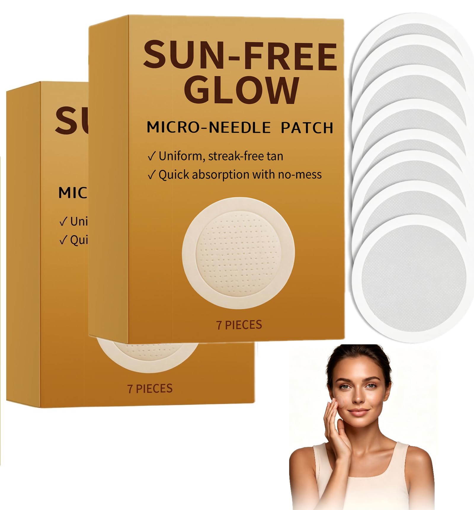 PurevLab SunFree Glow Patch for Women & Men, Round MicroTip Self Tanning Patches for Natural Bronzed Skin, Peel and Place Beau