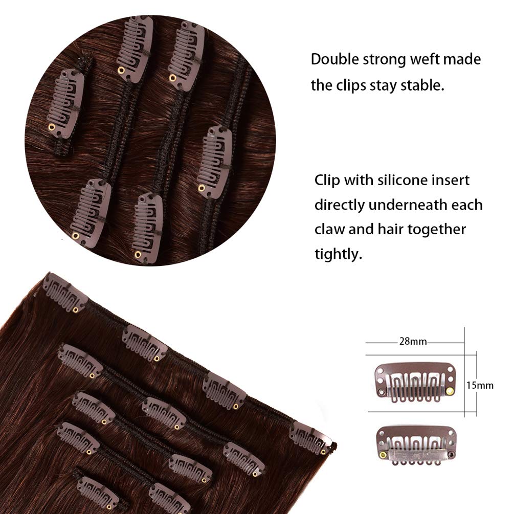 5 Pieces 16'' Remy Clip In Hair Extensions Human Hair Chocolate Brown To Honey Blonde Highlight Brown Ombre - Silky Straight Sho