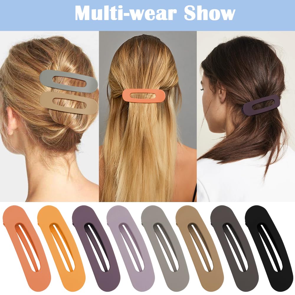 Large Ahoney Alligator Hair Clips, 8 Pack Flat Claw Clips For Thick Hair, Matte Banana Styling Accessories (Neutral)