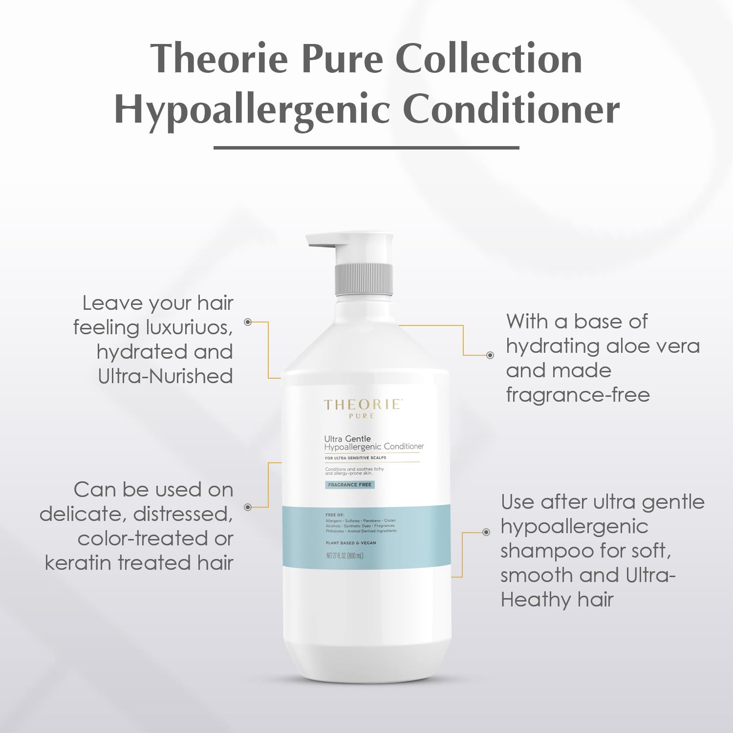 Theorie Pure Collection Hypoallergenic Conditioner -Plant-Based & Vegan - For Soothes Itchy & Allergy Prone Skin - Fragrance-Fre