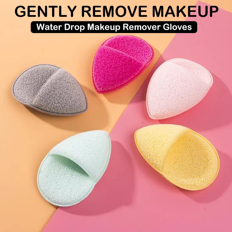 Akoak 5 Pcs Water Drop Gloves Wash Face Powder Puff, Soft And Comfortable, Suitable For Face Makeup Removal And Cleaning