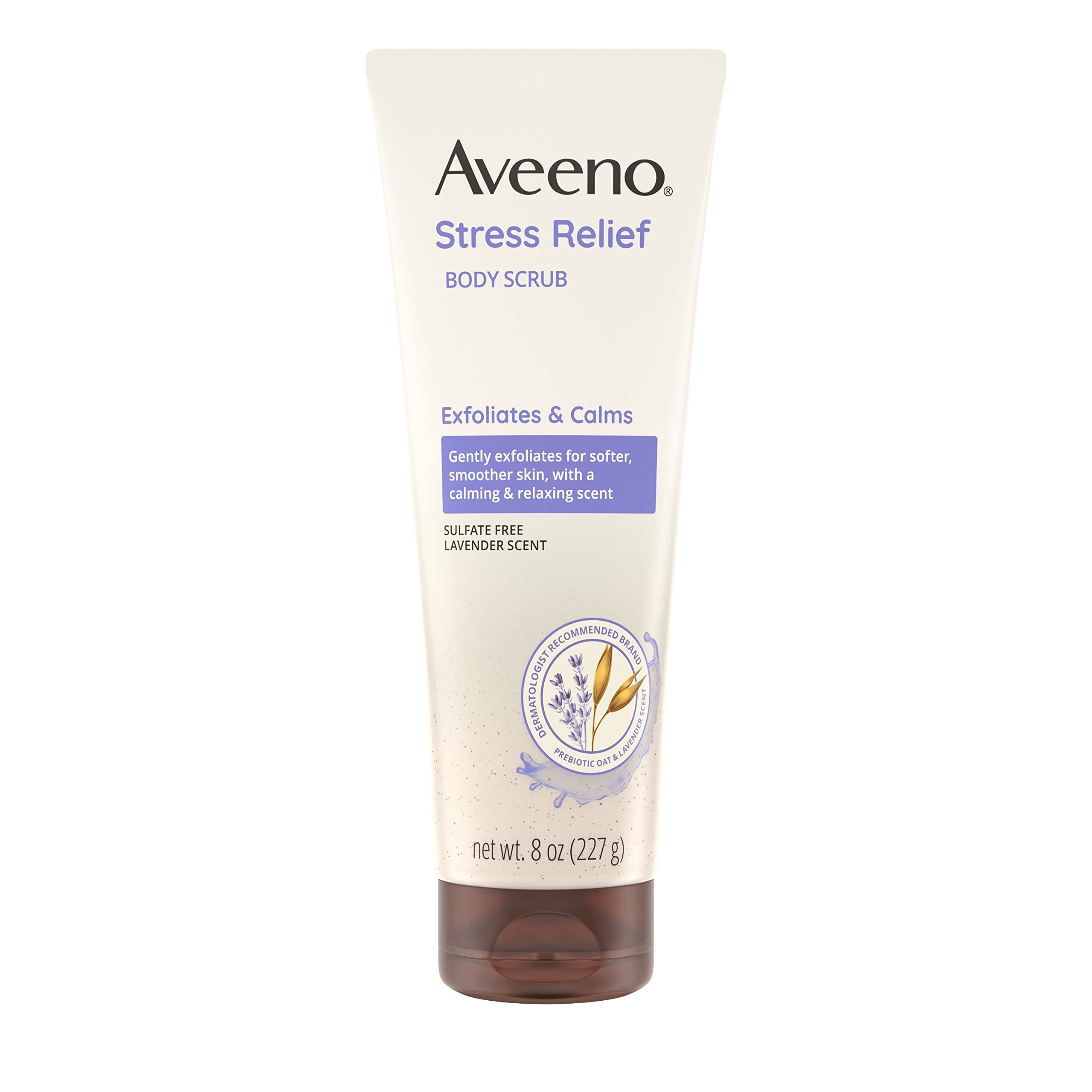 Aveeno Stress Relief Body Scrub, Exfoliating Body Wash for Softer, Smoother Skin, Formulated with Prebiotic Oat & Lavender Scent