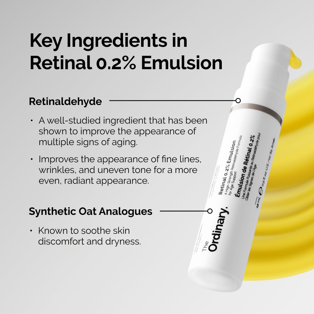The Ordinary Retinal 0.2% Emulsion, High-Strength Retinoid Serum For Advanced Anti-Aging Support, 0.5 Fl Oz