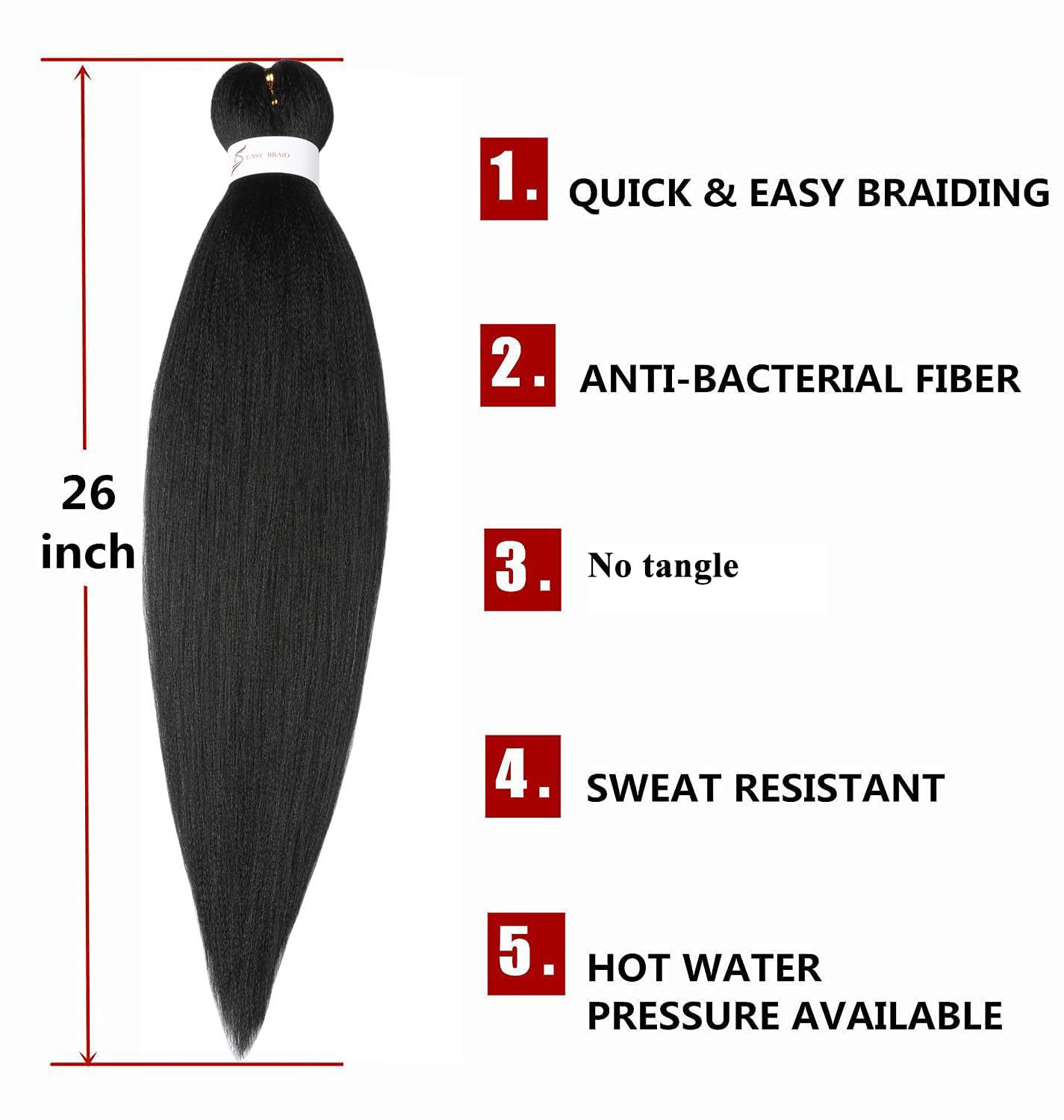 Pre Stretched Braiding Hair 26''-8 Packs Synthetic Braiding Hair Crochet Braids Hot Water Setting Professional Soft Yaki Straigh