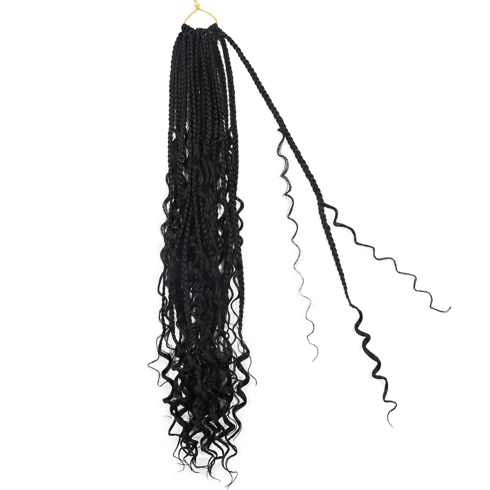LMZIM 18 Inch 8 Packs Boho Box Braids Crochet Hair Bohemian Crochet Box Braids with Curly Ends Messy Pre-looped Hippie Braids Br