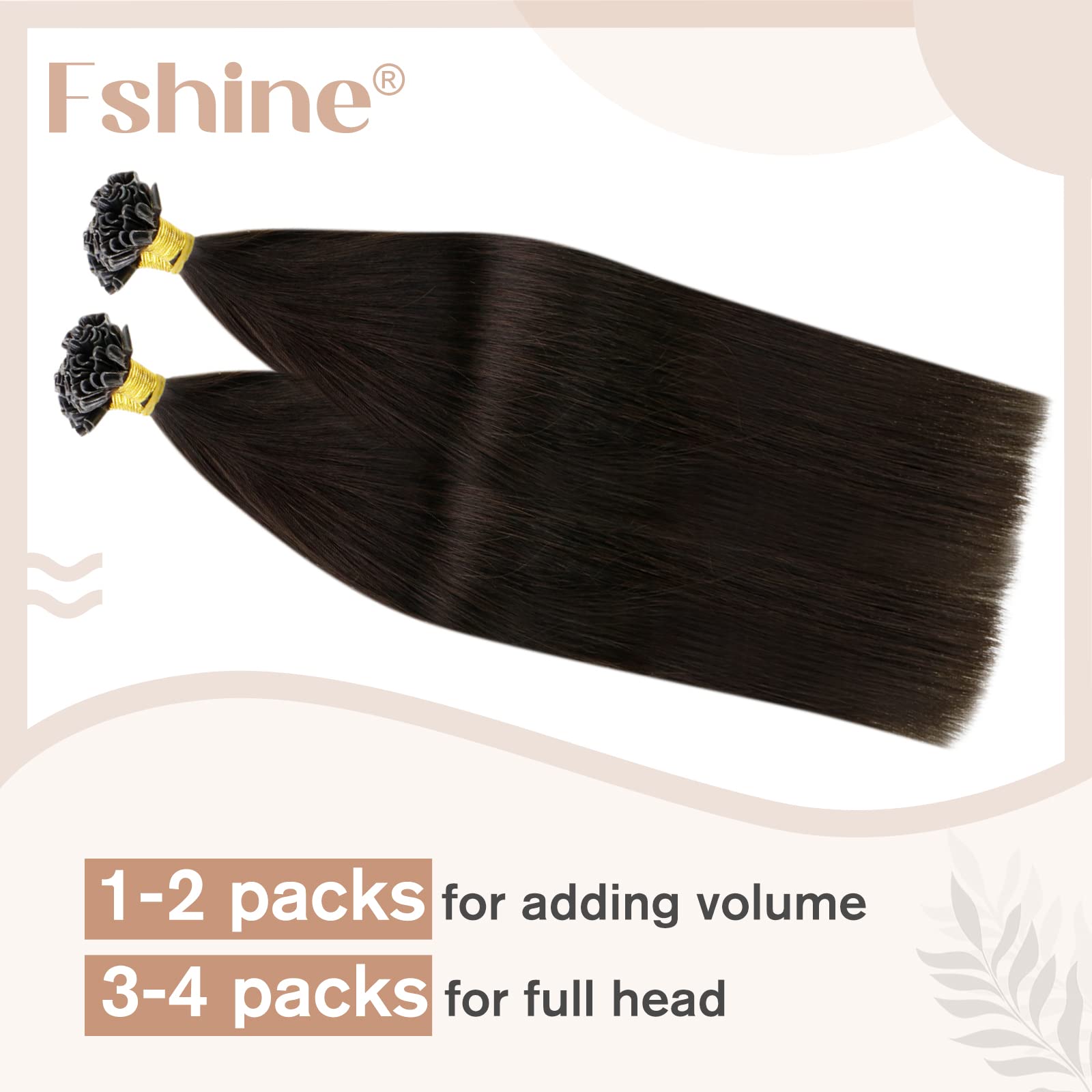 Fshine U Tip Hair Extensions Human Hair Darkest Brown 16 Inch Nail Tip Hot Fusion Hair Extensions Real Human Hair K Tip Hair Ext