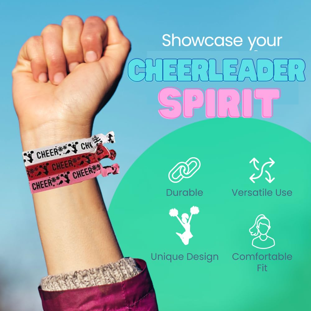 Sportybella Multicolored Cheer Hair Ties- Hair Accessories For Girls, Women, Teens & Grils. No Crease, No Tug Elastic Hair Ties