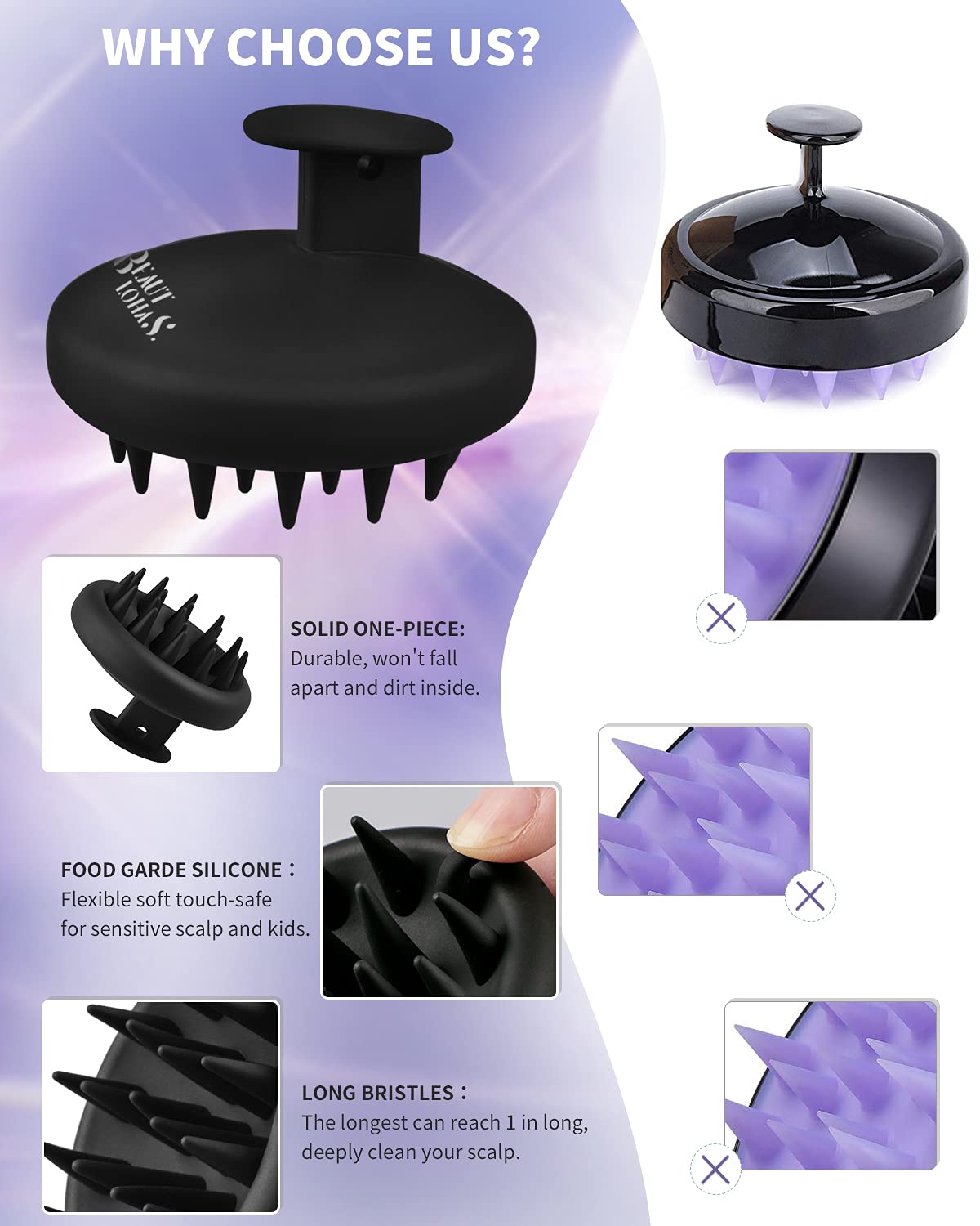 Beautlohas. Silicone Scalp Massager Shampoo Brush, Shower Scalp Scrubber With Soft Bristles, Scalp Brush For Hair Growth & Dandr
