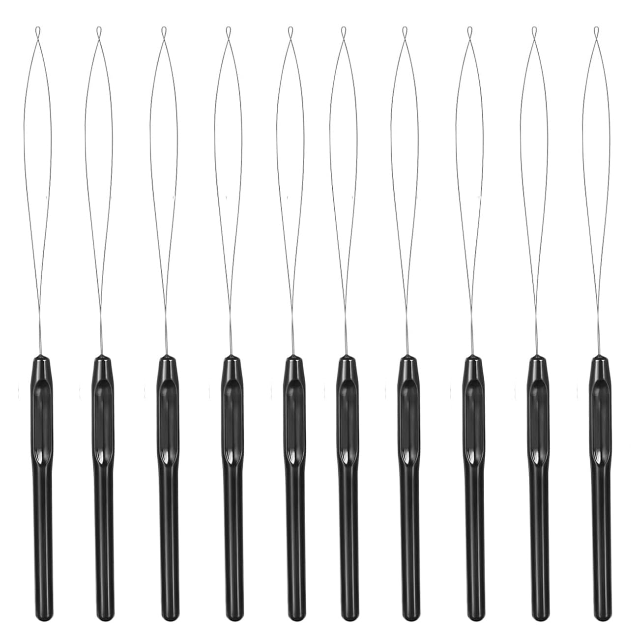 10 Pcs Hair Extension Loop Needle Threader, Wire Pulling Hook Tool and Bead Device Micro Links Kit for Hair and Feather Extensio