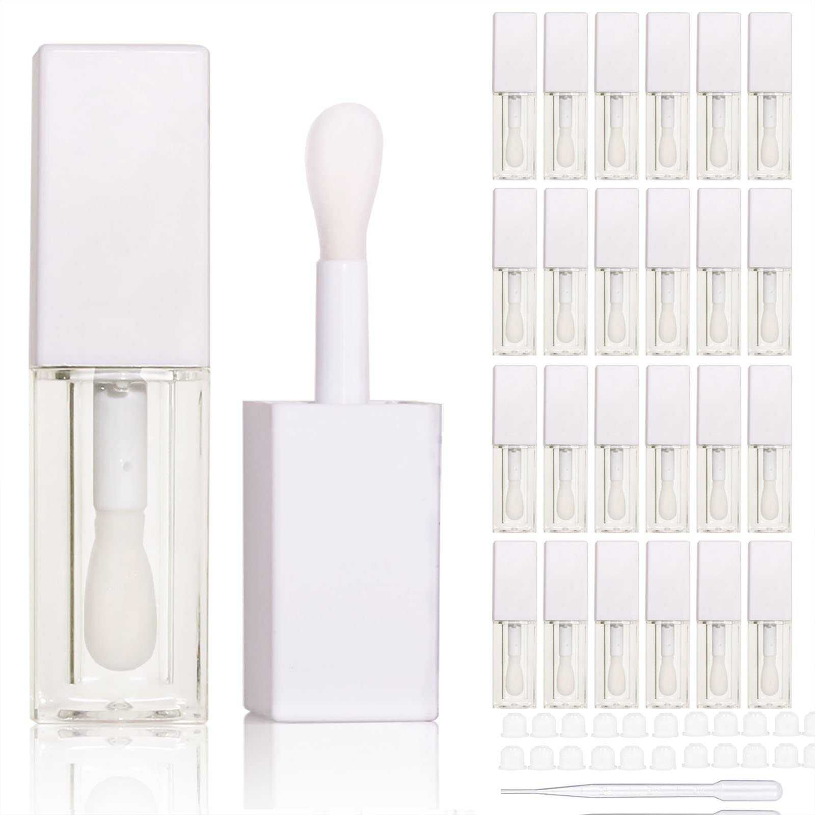 24pcs 5ml Empty white square lipgloss tubes bulk wholesale with big wand lipgloss containers