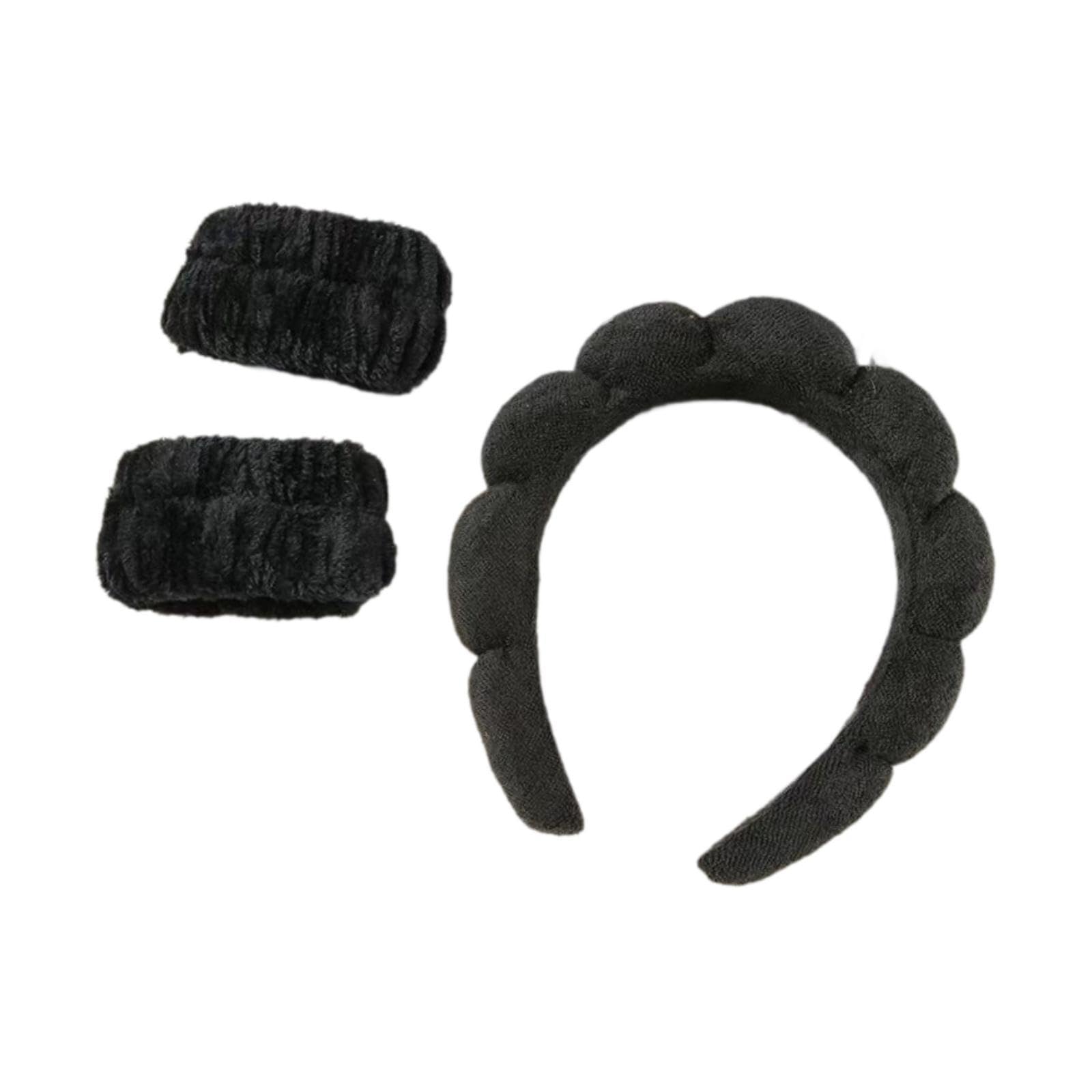 Heavenglow Hairbands For Women Gifts Facial Headpiece Makeup Washing Soft Wristband Set Black