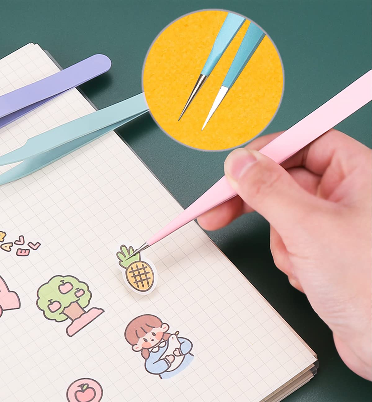 2 Pieces Sticker Tweezers, Cute Craft Tweezers For Stickers, Scrapbooking, Vinyl, Lashes, Electronics, Black