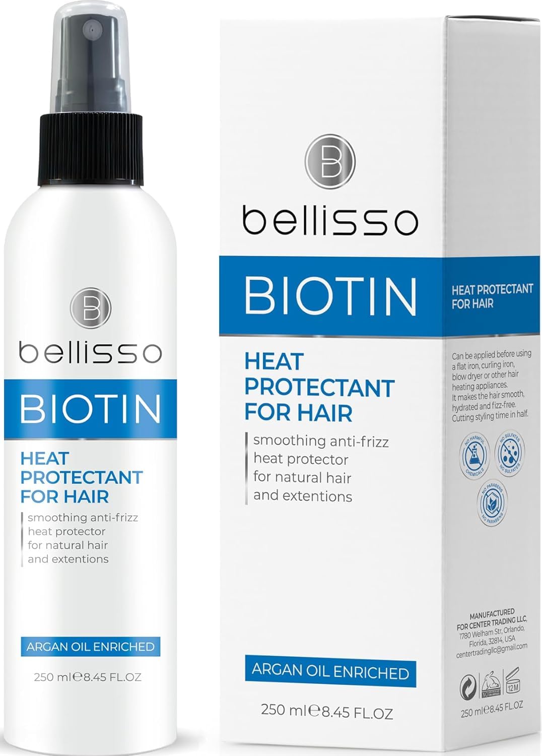 Biotin Heat Protection Hair Spray with Moroccan Argan Oil - Thermal Resistant Styling Products for Women - Frizzy, Black and Cur