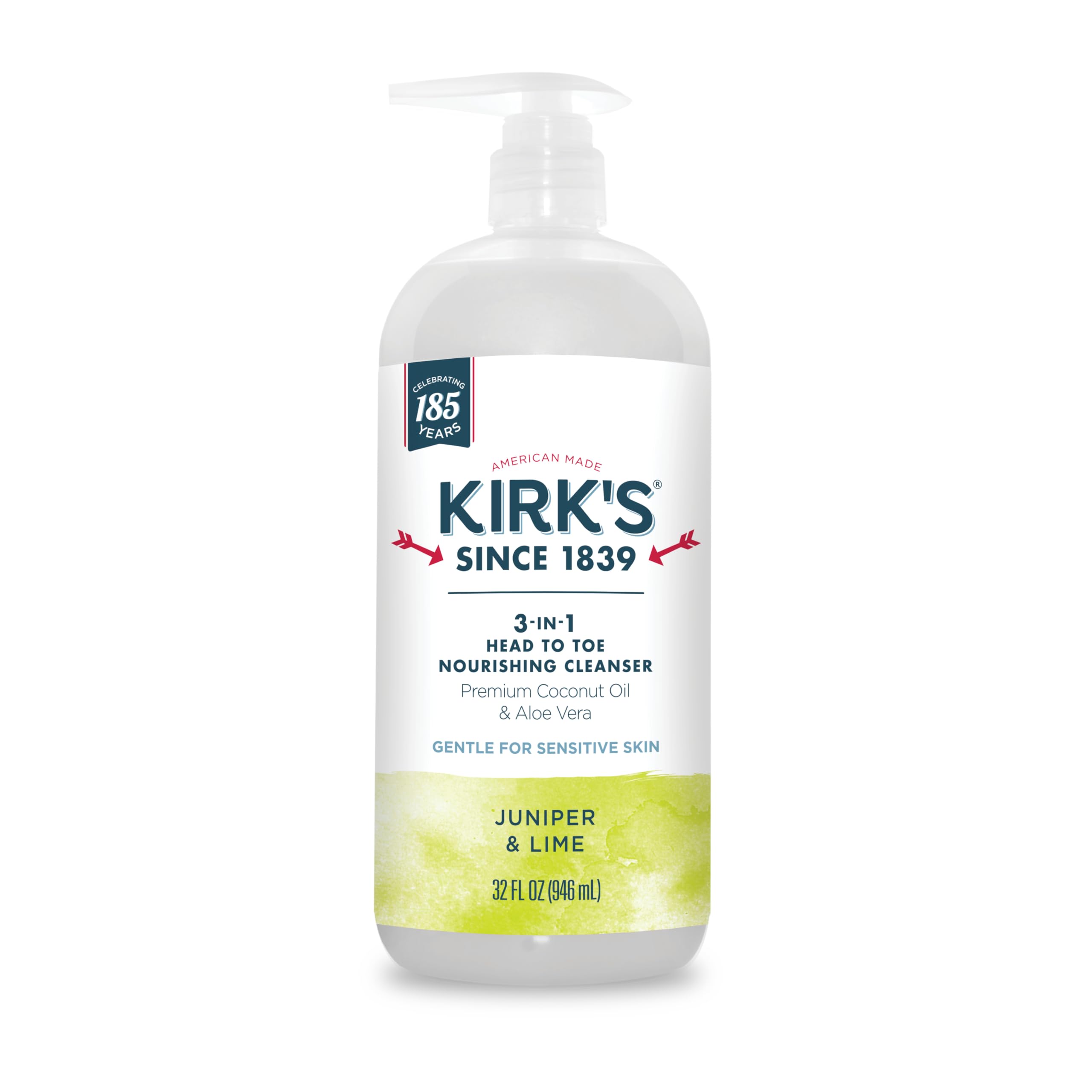Kirks 3-In-1 Castile Liquid Soap Head-To-Toe Clean Shampoo, Face Soap & Body Wash For Men, Women & Children  Coconut Oil + Aloe