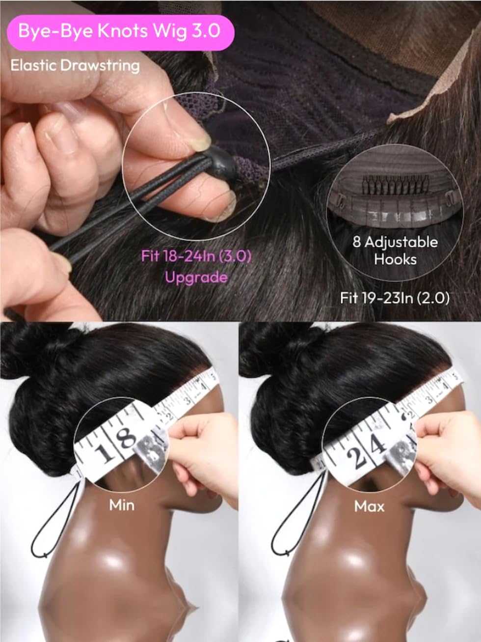 UNICE Water Wave 7X5 Lace Front Wig - 18 Inch Human Hair, Natural Black, Pre Plucked, 180% Density, Glueless